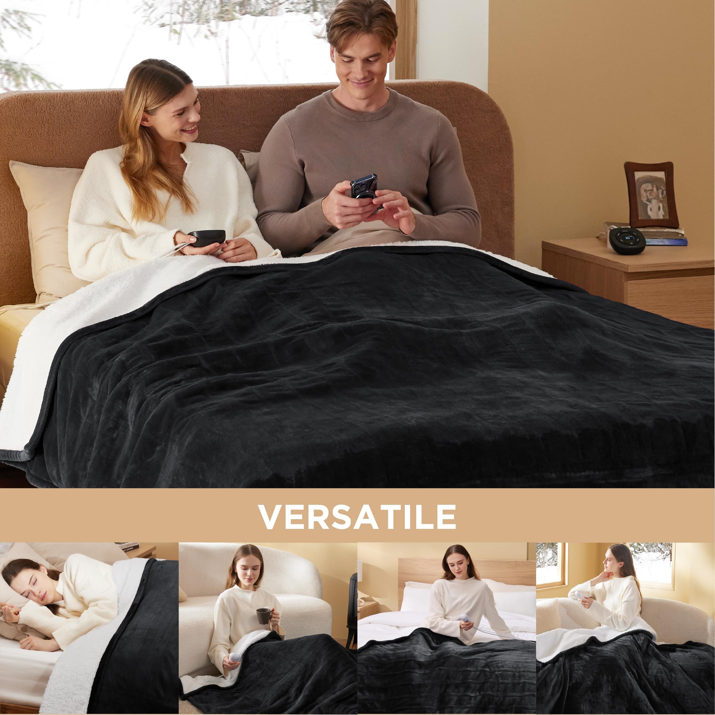 Foto 8 pulgar | Manta Eléctrica King Size Bedsure con Doble Control Negro - Venta Internacional