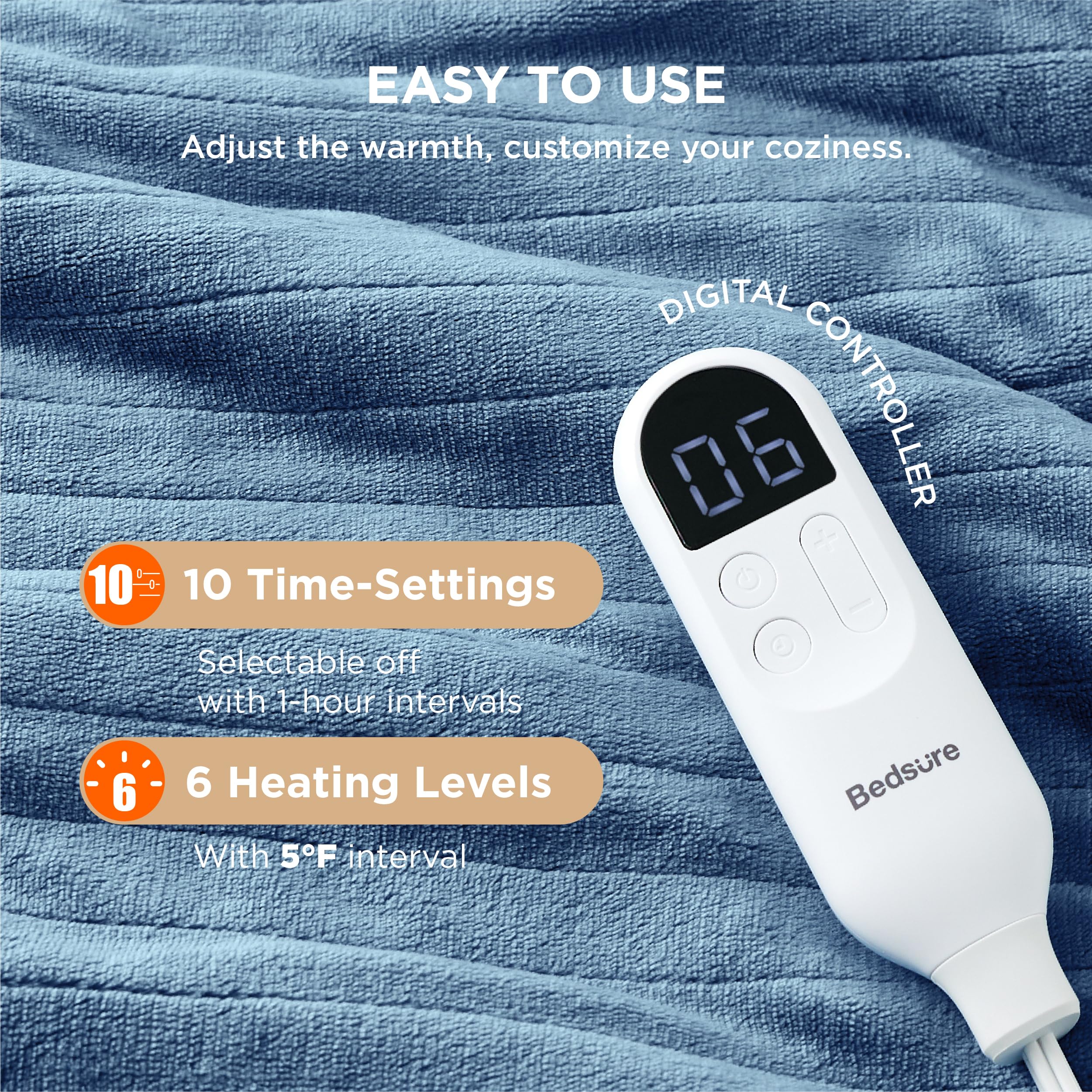 Foto 4 pulgar | Manta Eléctrica Bedsure Twin Soft Frannel Heated Blue - Venta Internacional.