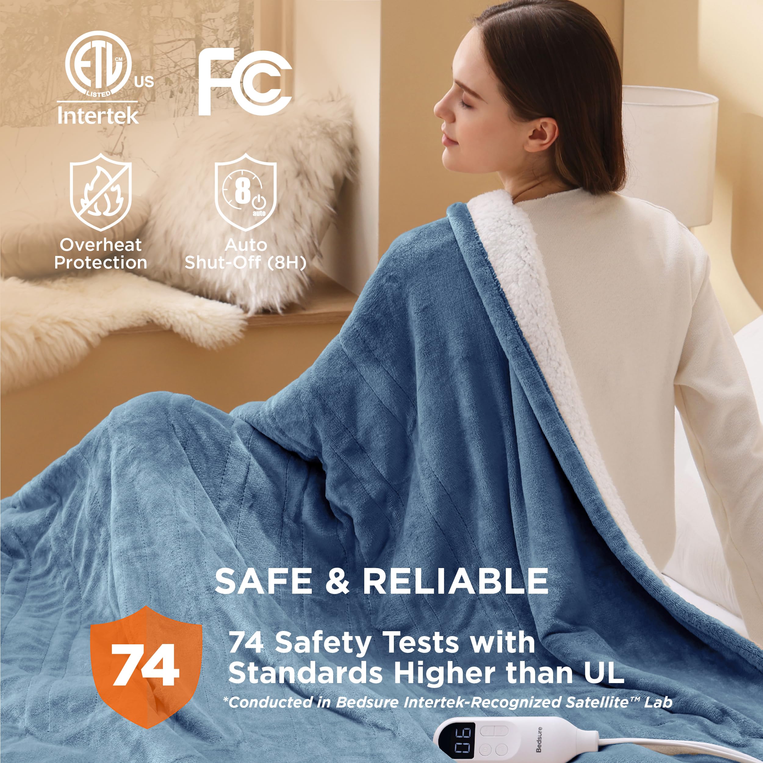 Foto 6 pulgar | Manta Eléctrica Bedsure Twin Soft Frannel Heated Blue - Venta Internacional.