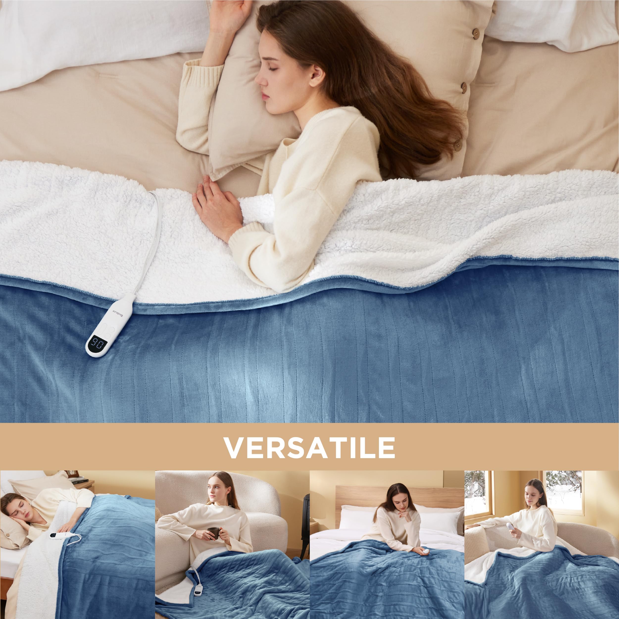 Foto 7 pulgar | Manta Eléctrica Bedsure Twin Soft Frannel Heated Blue - Venta Internacional.