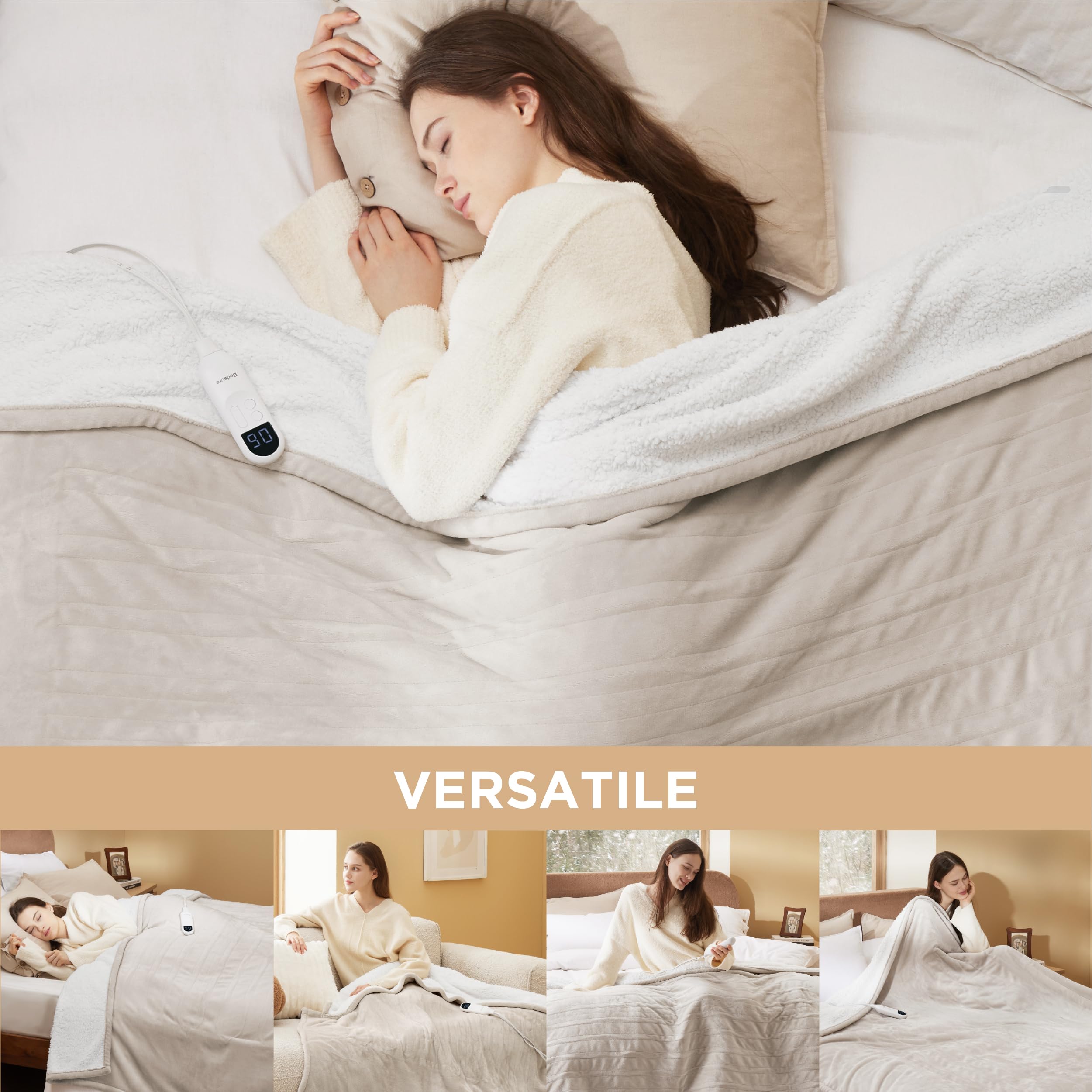 Foto 6 | Manta Eléctrica Bedsure De Franela Térmica De Tamaño Completo, Color Crema - Venta Internacional.