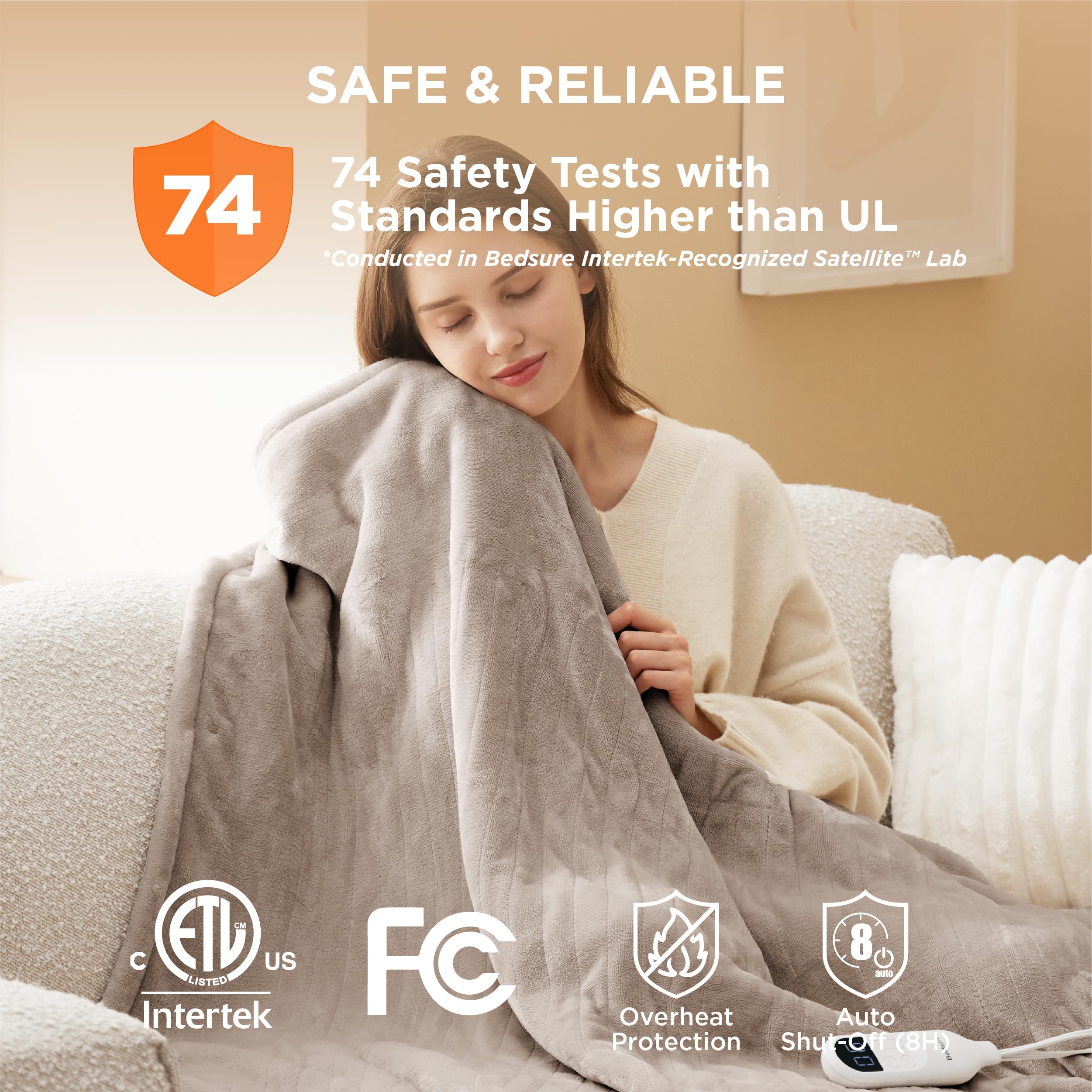 Foto 7 pulgar | Manta Eléctrica Bedsure Twin Soft Frannel Taupe 160x210 Cm - Venta Internacional.