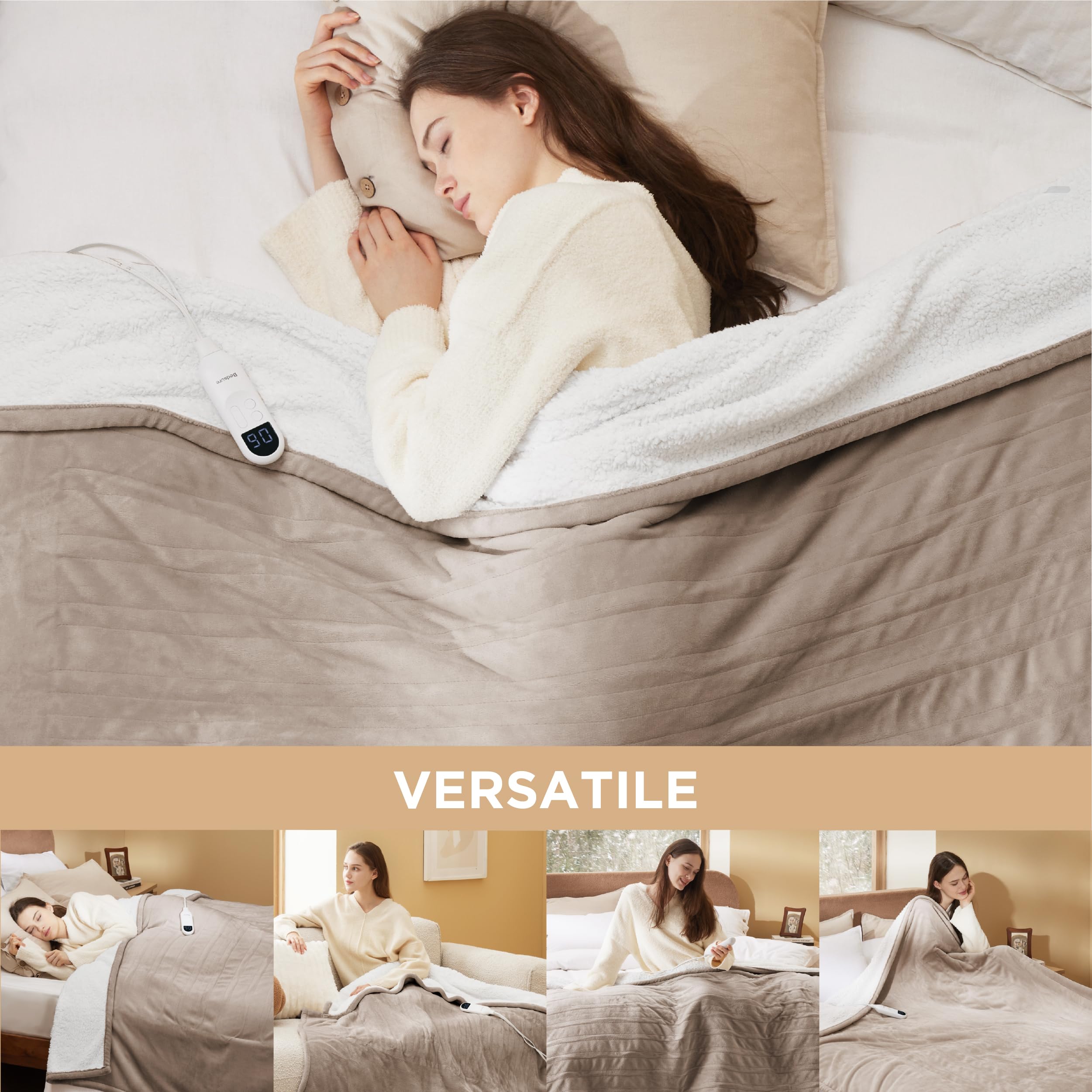 Foto 8 pulgar | Manta Eléctrica Bedsure Twin Soft Frannel Taupe 160x210 Cm - Venta Internacional.