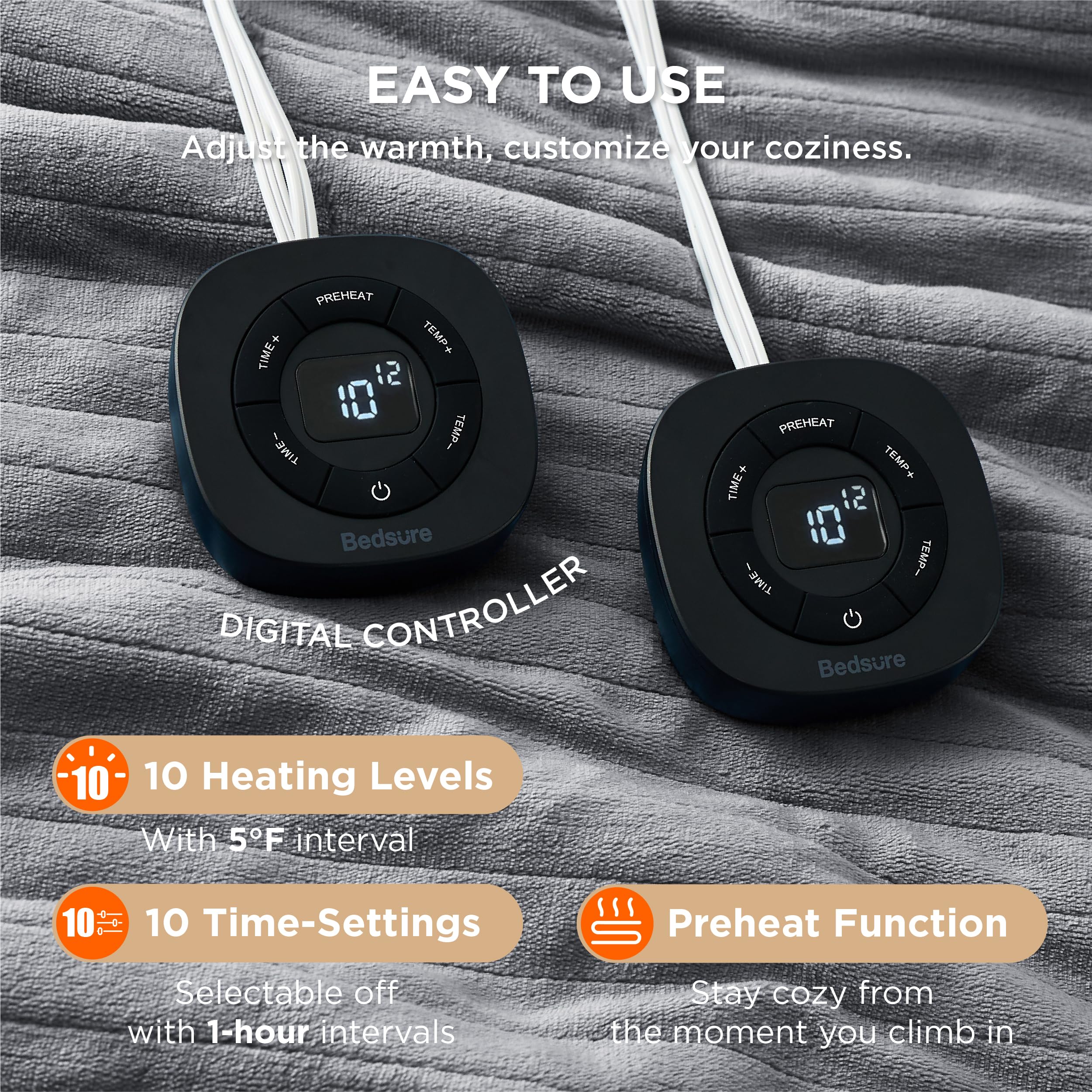 Foto 4 pulgar | Manta Eléctrica Bedsure King Size Con Doble Control Gris - Venta Internacional