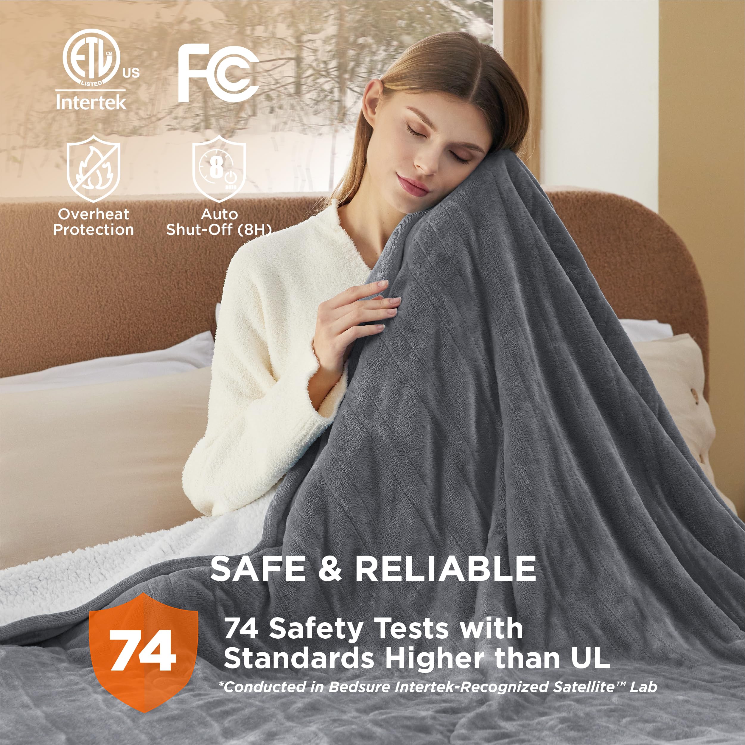 Foto 7 pulgar | Manta Eléctrica Bedsure King Size Con Doble Control Gris - Venta Internacional