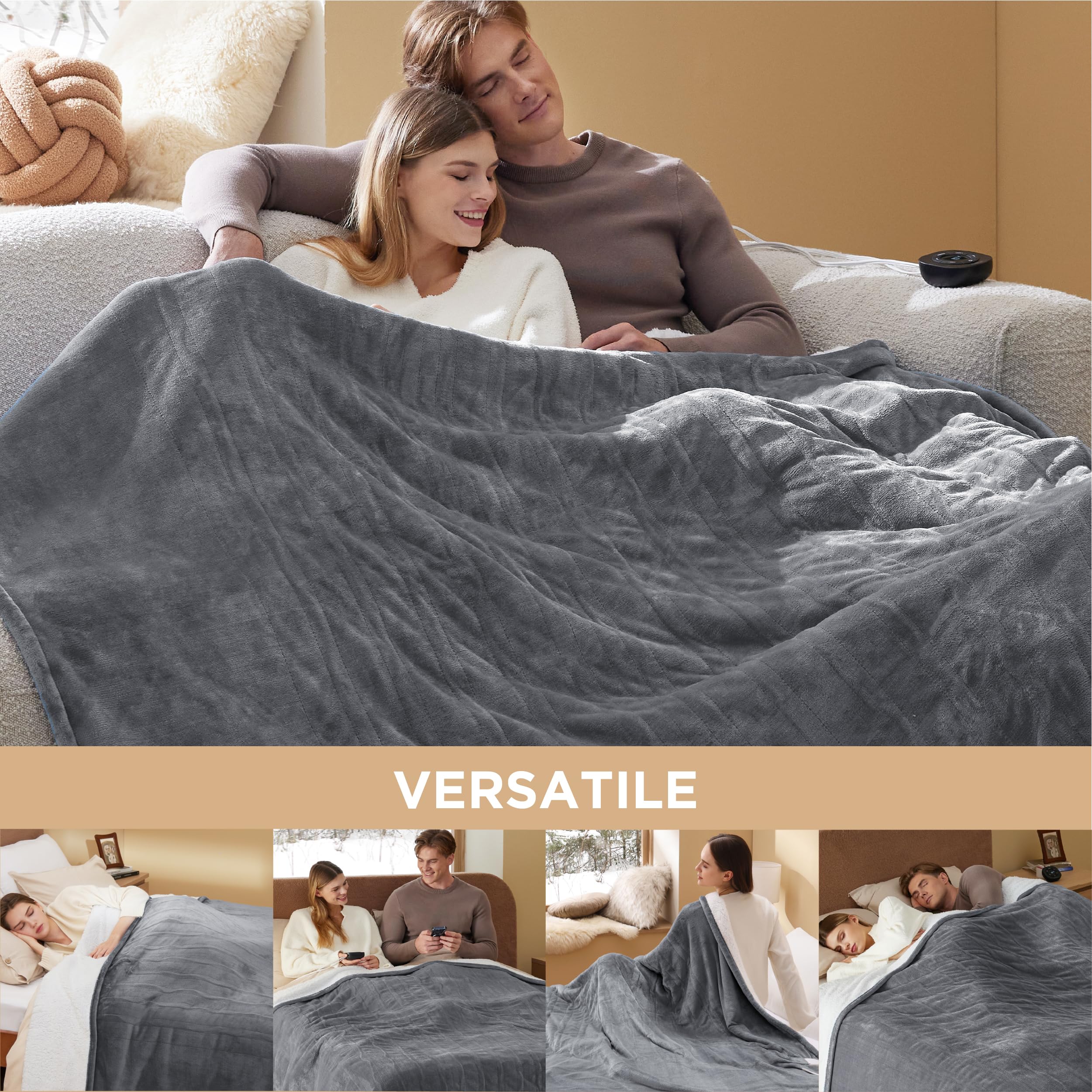 Foto 8 pulgar | Manta Eléctrica Bedsure King Size Con Doble Control Gris - Venta Internacional