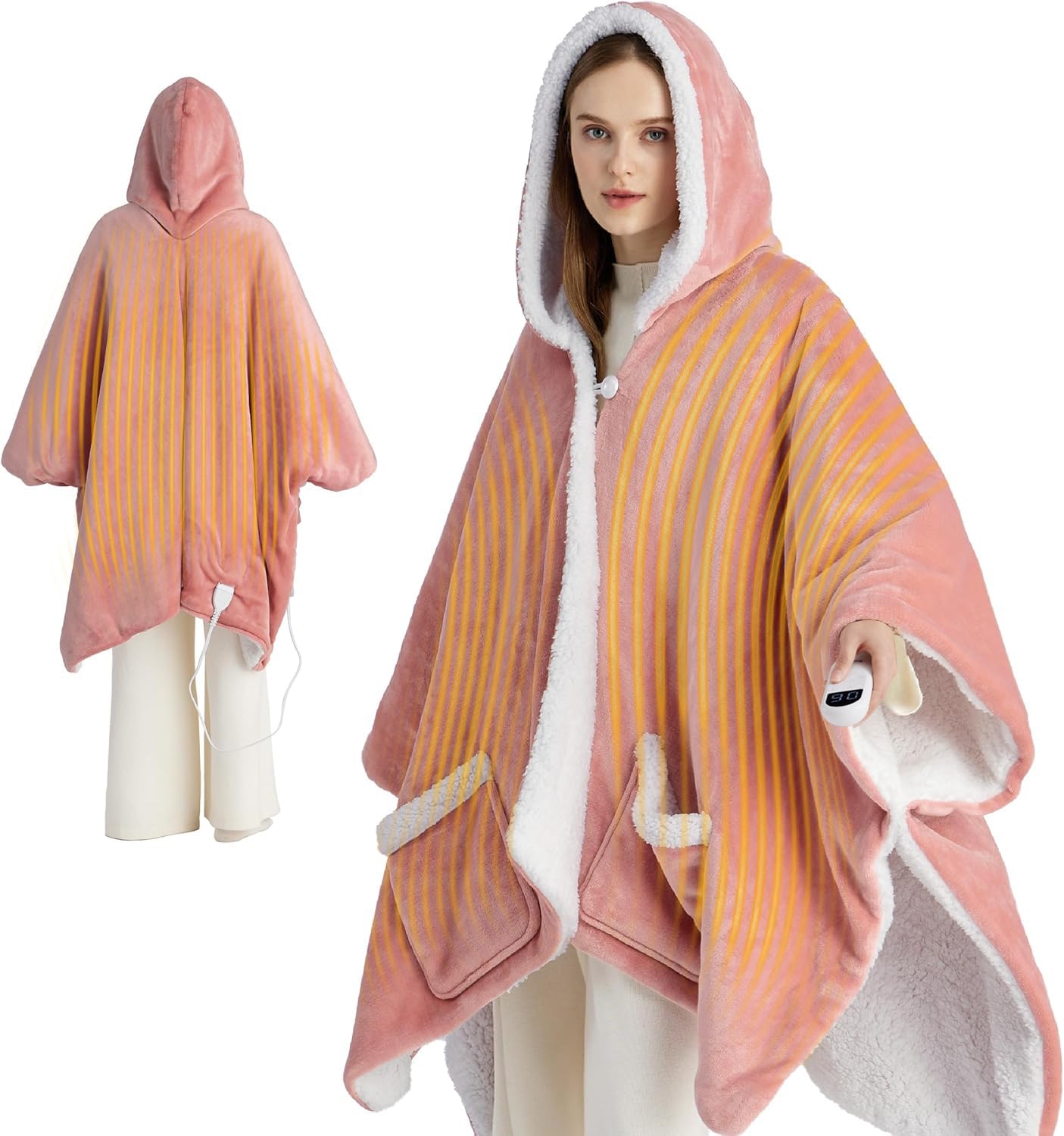 Foto 1 | Manta Térmica Portátil, Chal, Edsure, Poncho Eléctrico, Rosa - Venta Internacional.