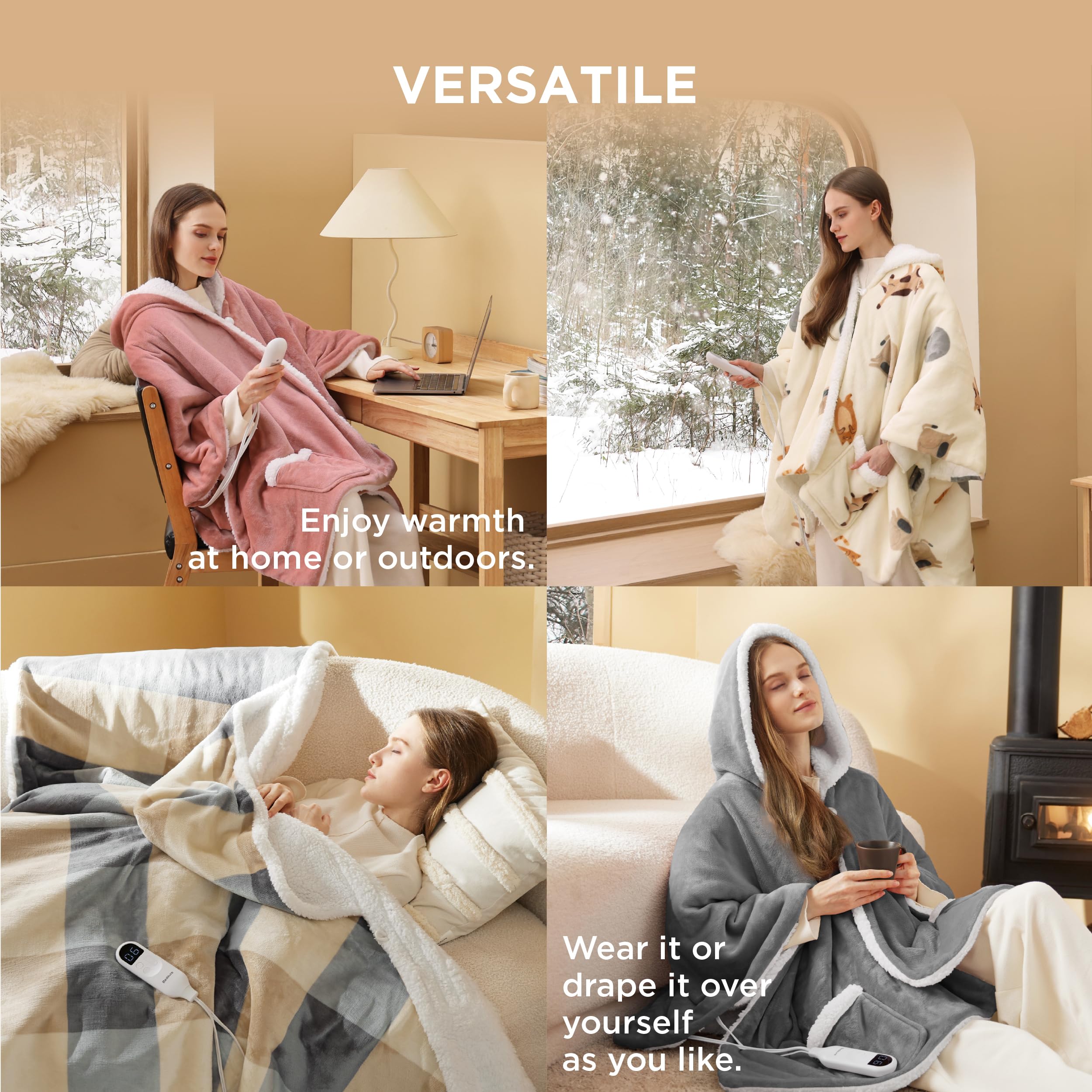 Foto 6 | Manta Térmica Portátil, Chal, Edsure, Poncho Eléctrico, Rosa - Venta Internacional.