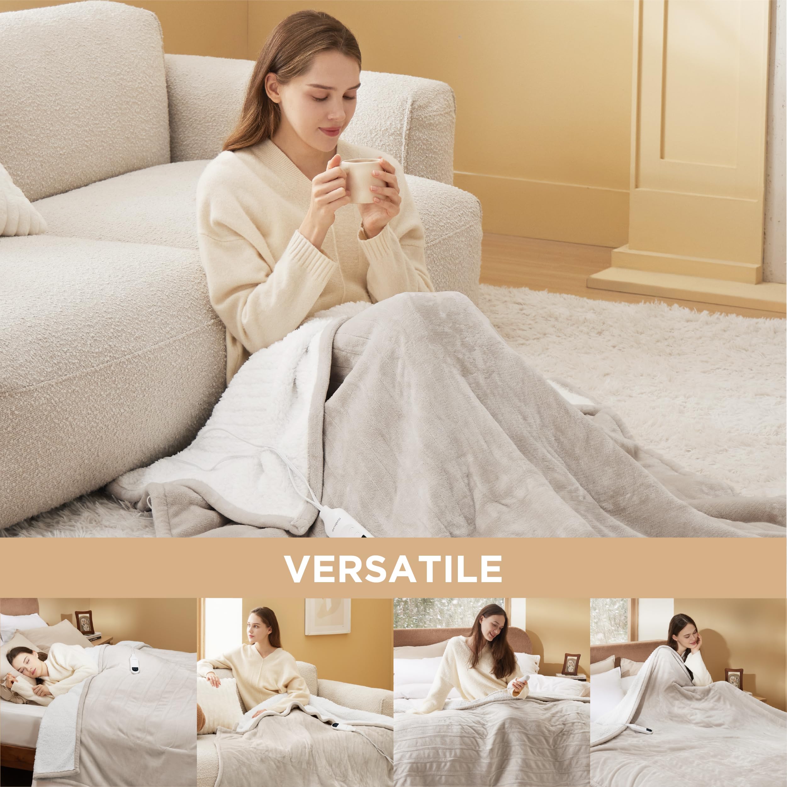 Foto 7 pulgar | Manta Eléctrica Bedsure con Calefacción 50 x 60" Franela Beige - Venta Internacional