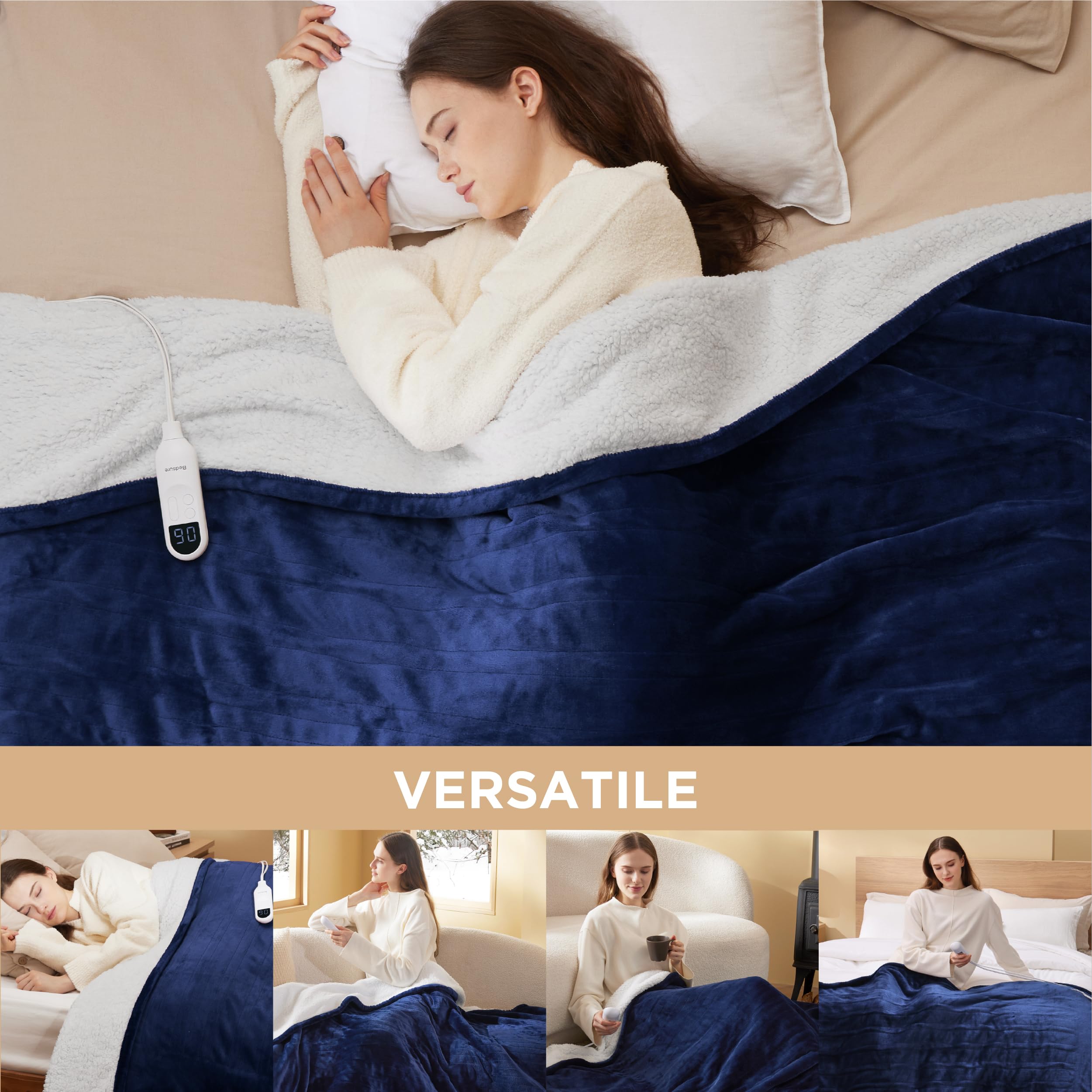 Foto 7 | Manta Eléctrica Bedsure De Franela, Tamaño Completo, Azul Calefactado - Venta Internacional.