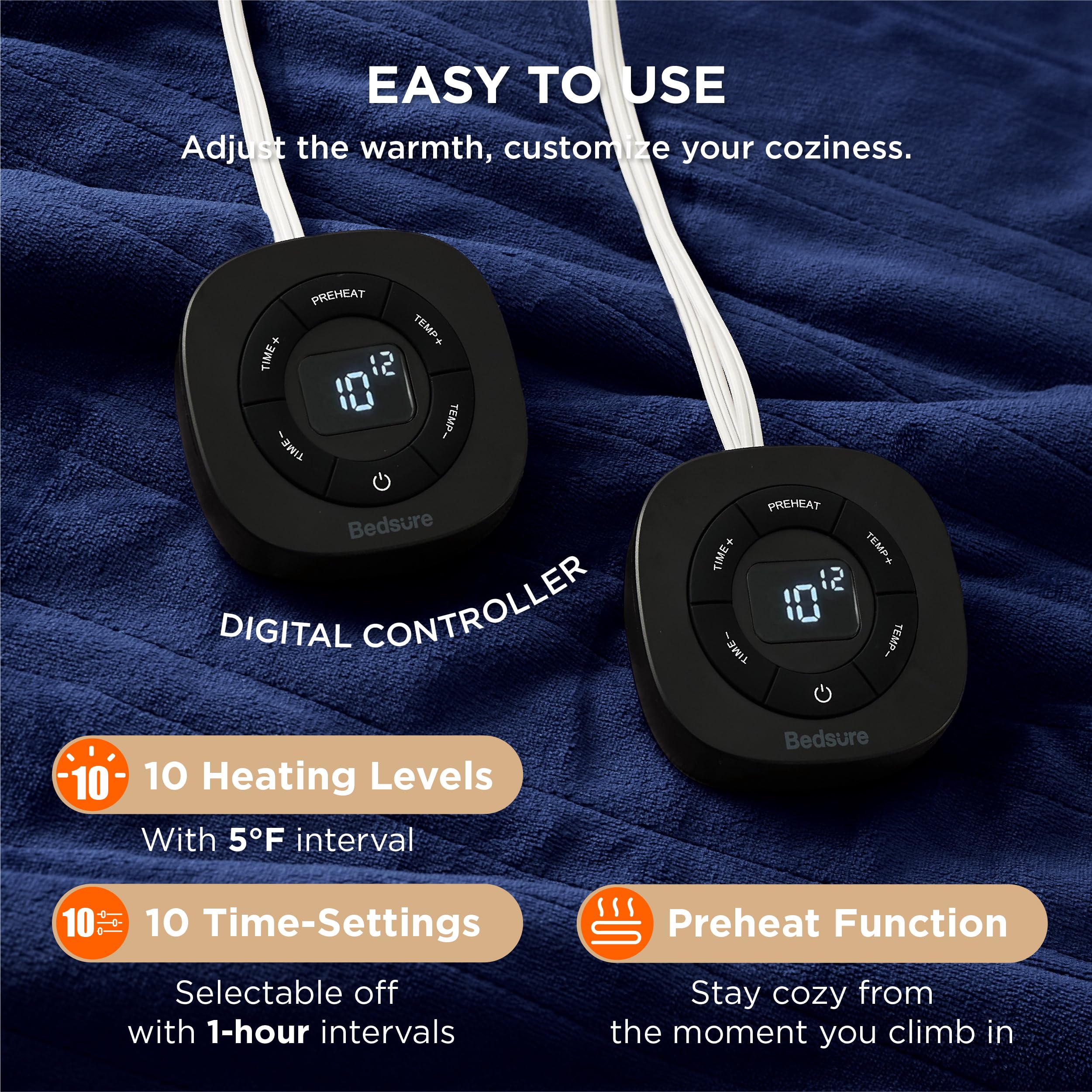 Foto 5 pulgar | Manta Eléctrica De Cama Tamaño Queen Con Doble Control Azul - Venta Internacional