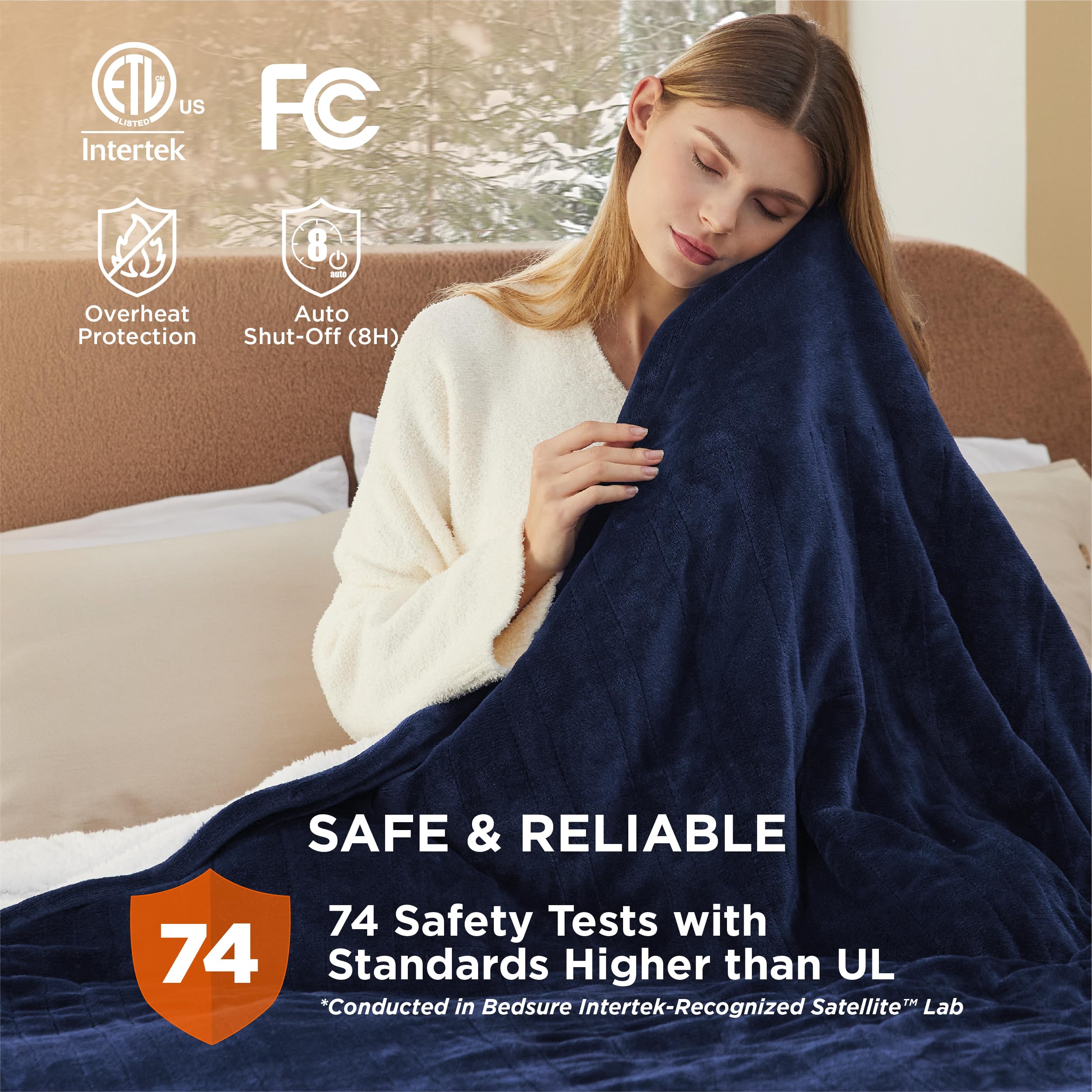Foto 8 pulgar | Manta Eléctrica De Cama Tamaño Queen Con Doble Control Azul - Venta Internacional