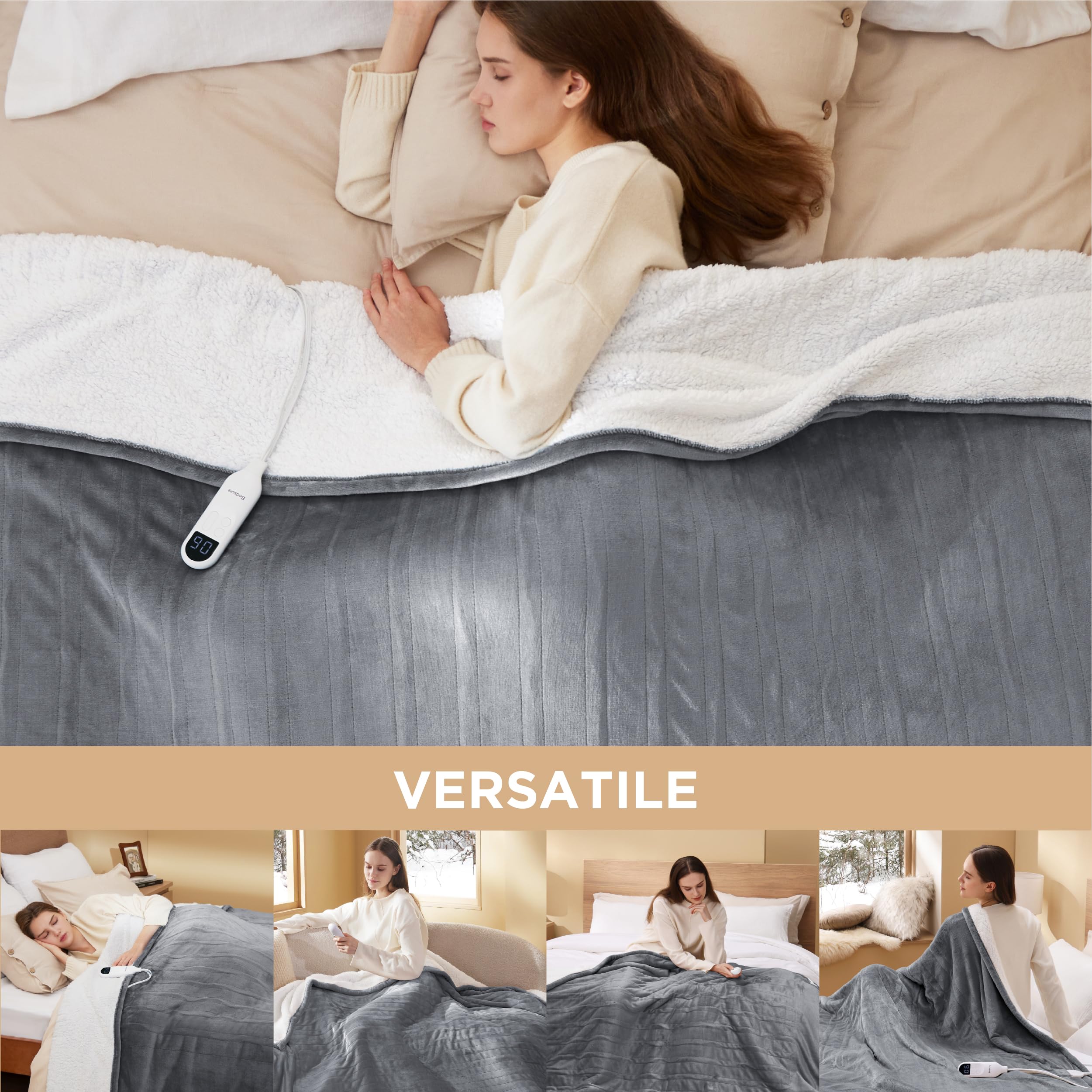 Foto 7 | Manta Eléctrica Bedsure Tamaño Doble Franela Calefactada Gris - Venta Internacional
