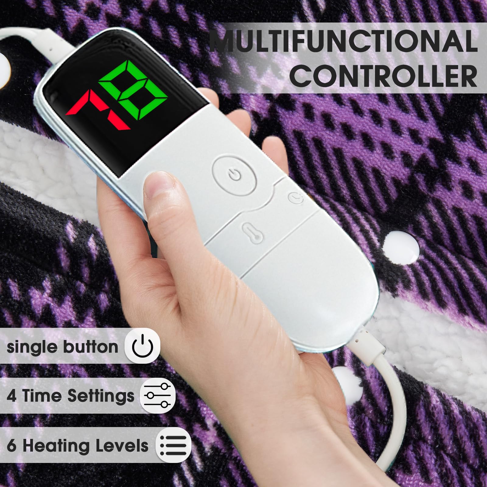 Foto 6 pulgar | Manta Eléctrica Octrot Con Calefacción Tela Escocesa 50 X 60 Cm Morado - Venta Internacional