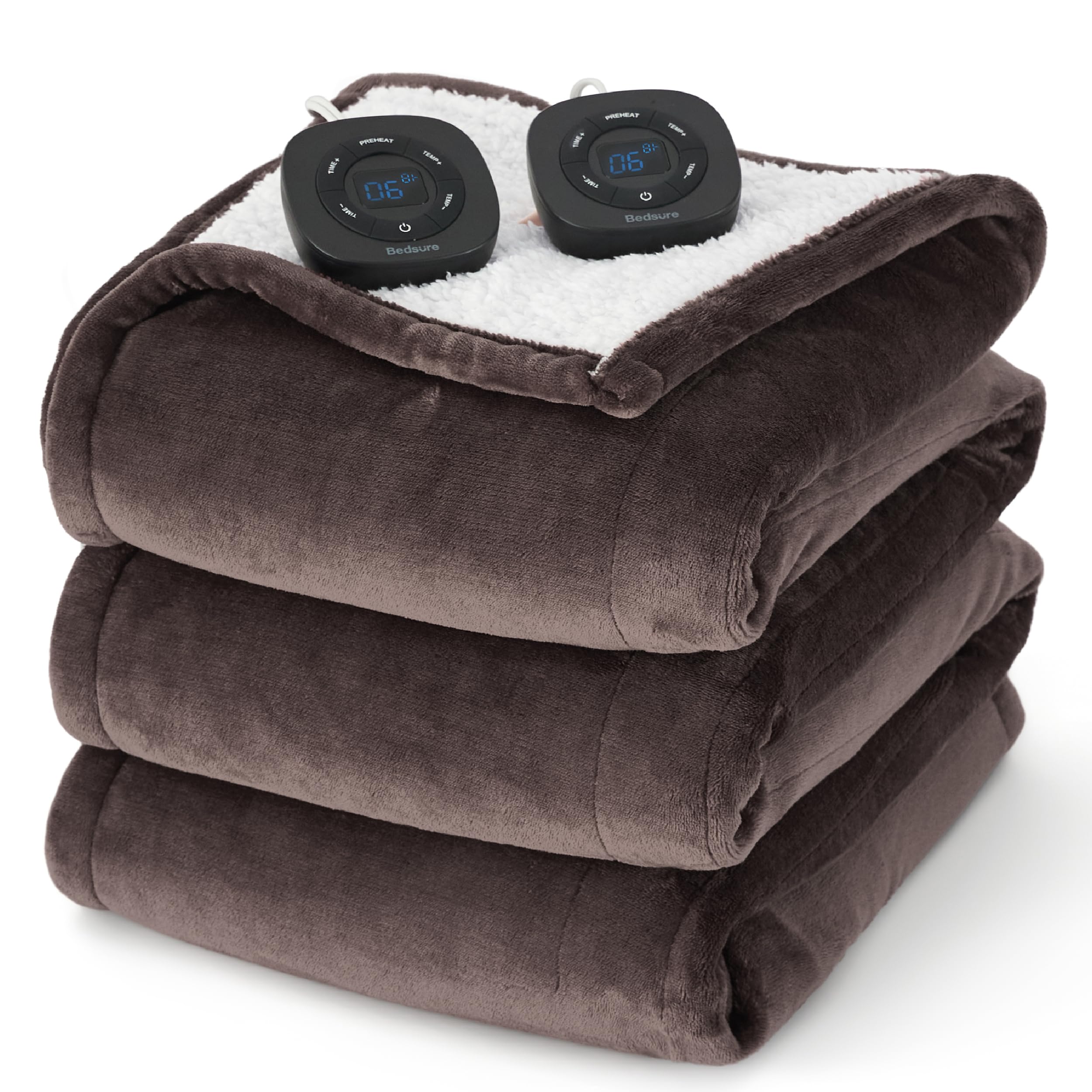 Manta Eléctrica Para Cama Tamaño Queen Con Doble Control, Color Marrón - Venta Internacional.