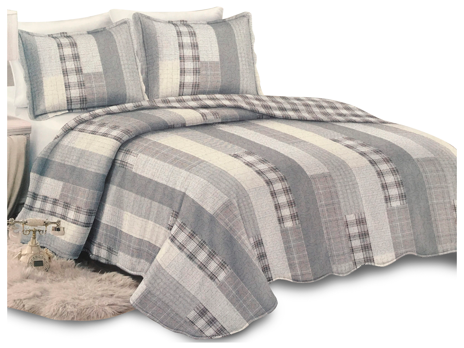 Colcha Dormireal Cuadros King Size color Gris