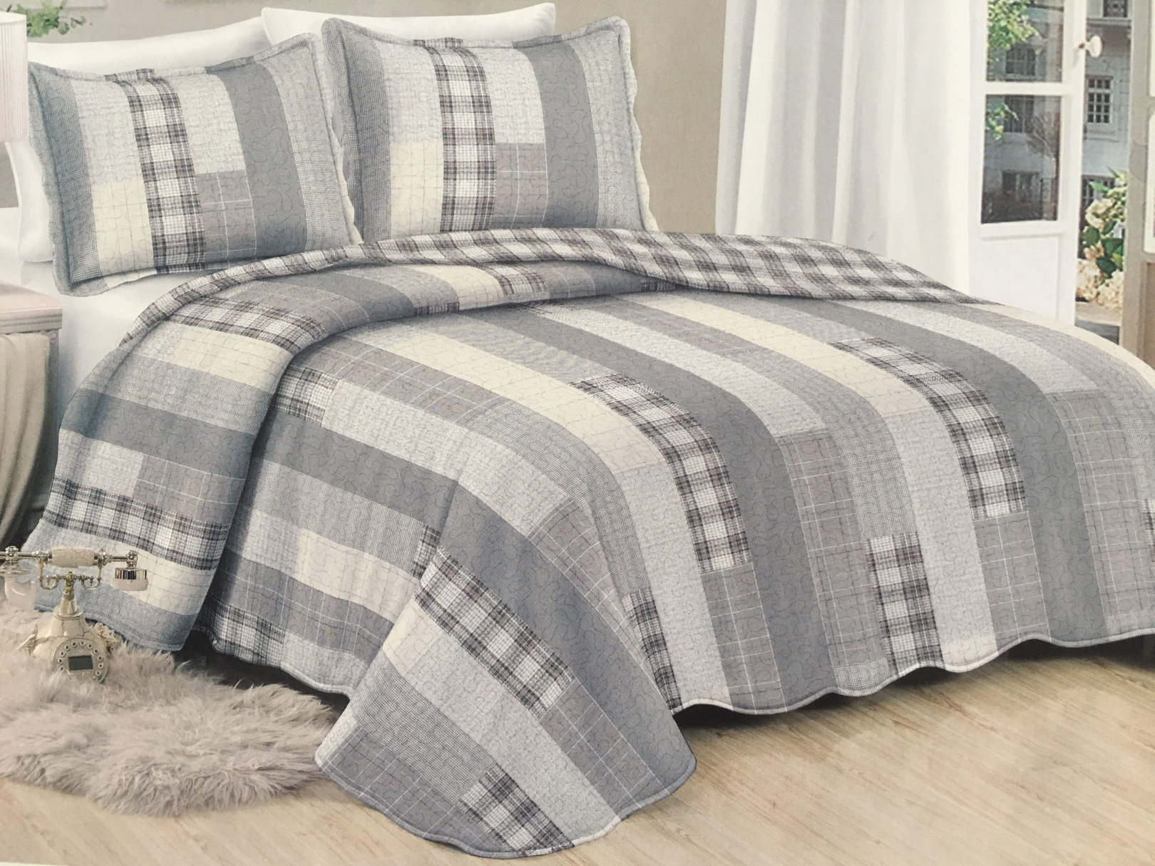 Foto 3 | Colcha Dormireal Cuadros Queen Size color Gris