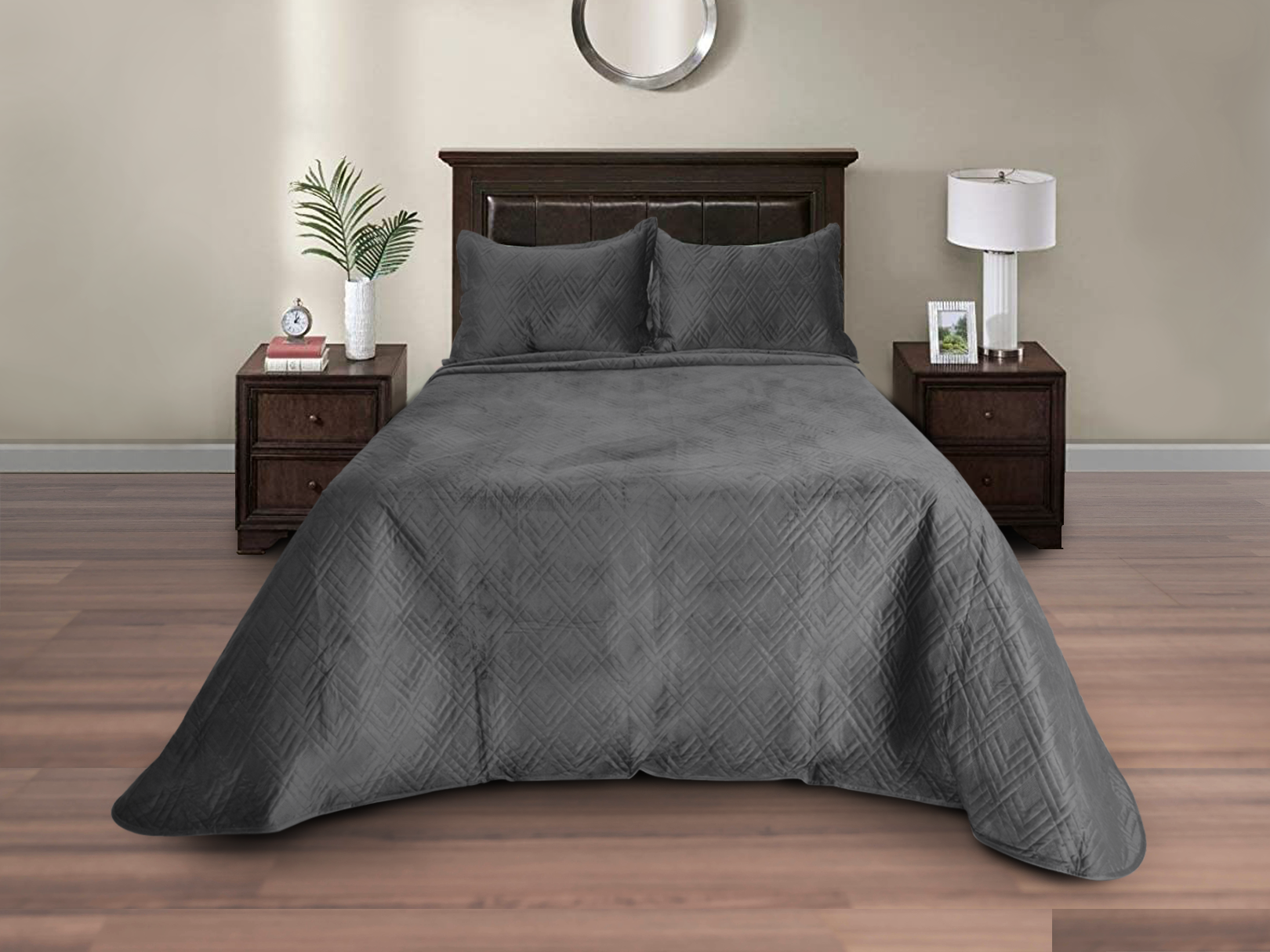 Foto 1 | Colcha Velvet Terciopelo Gris Queen Size + Fundas Dormireal