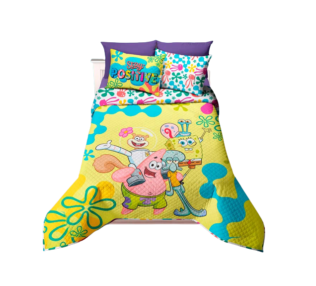Foto 1 | Edrecolcha Matrimonial Providencia Bob Esponja Family Multicolor 3 Piezas
