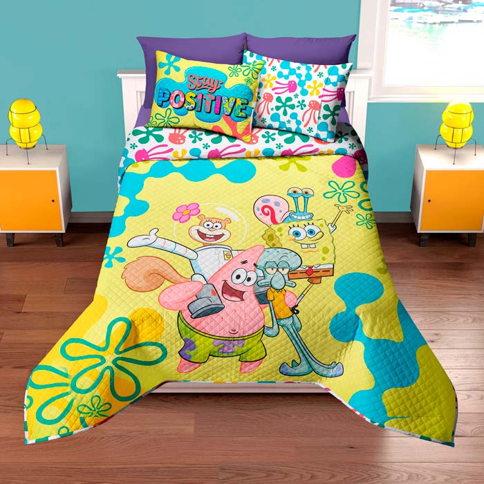 Foto 2 | Edrecolcha Matrimonial Providencia Bob Esponja Family Multicolor 3 Piezas