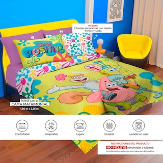 Foto 5 | Edrecolcha Matrimonial Providencia Bob Esponja Family Multicolor 3 Piezas