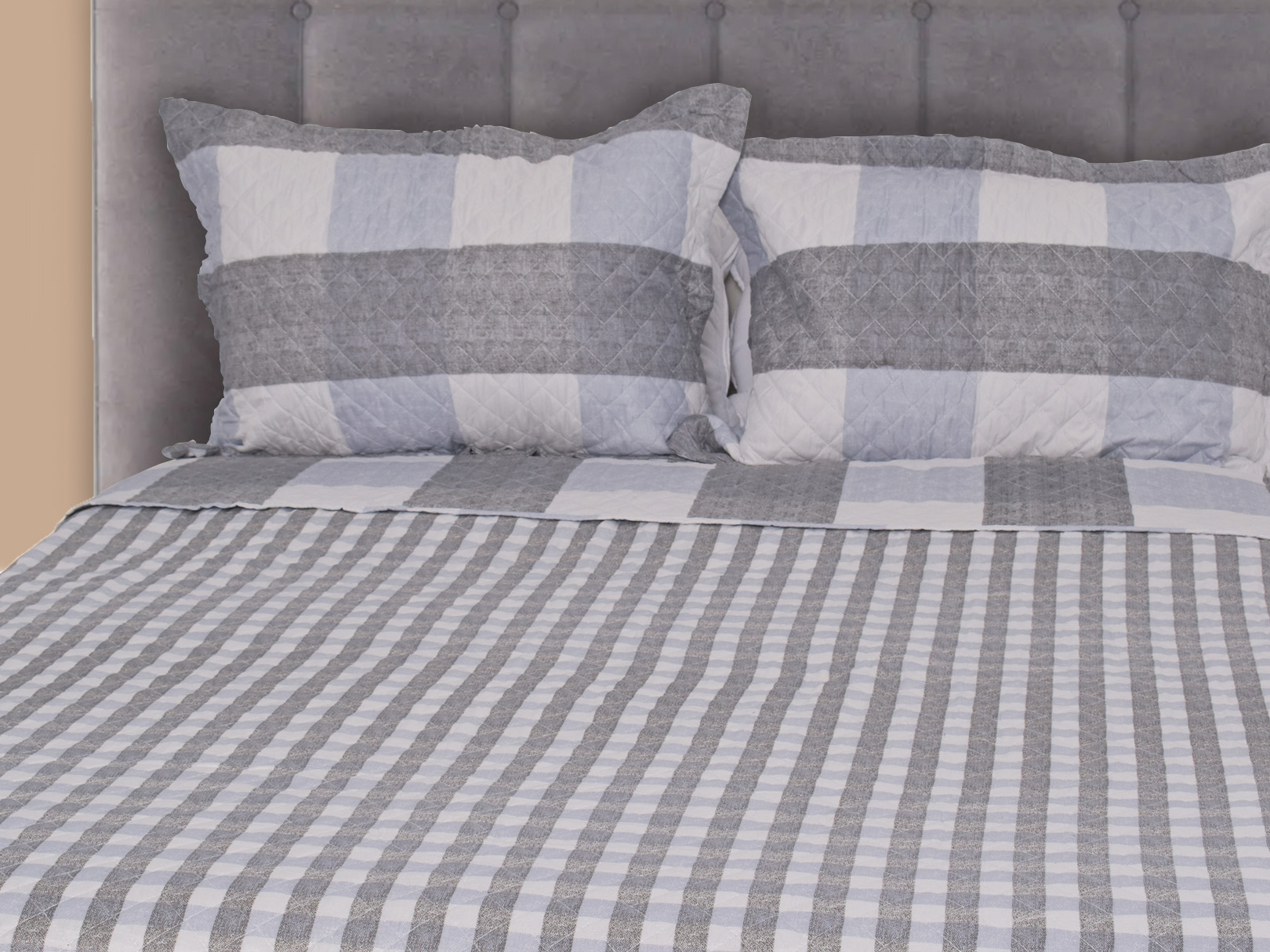 Foto 4 | Colcha Matrimonial Dormireal Squares color Gris Doble Vista 3 Piezas