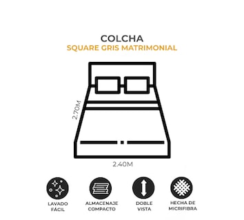 Foto 6 | Colcha Matrimonial Dormireal Squares color Gris Doble Vista 3 Piezas