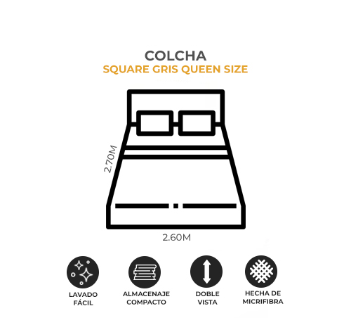 Foto 6 | Colcha Queen Size Dormireal Squares color Gris Doble Vista 3 Piezas