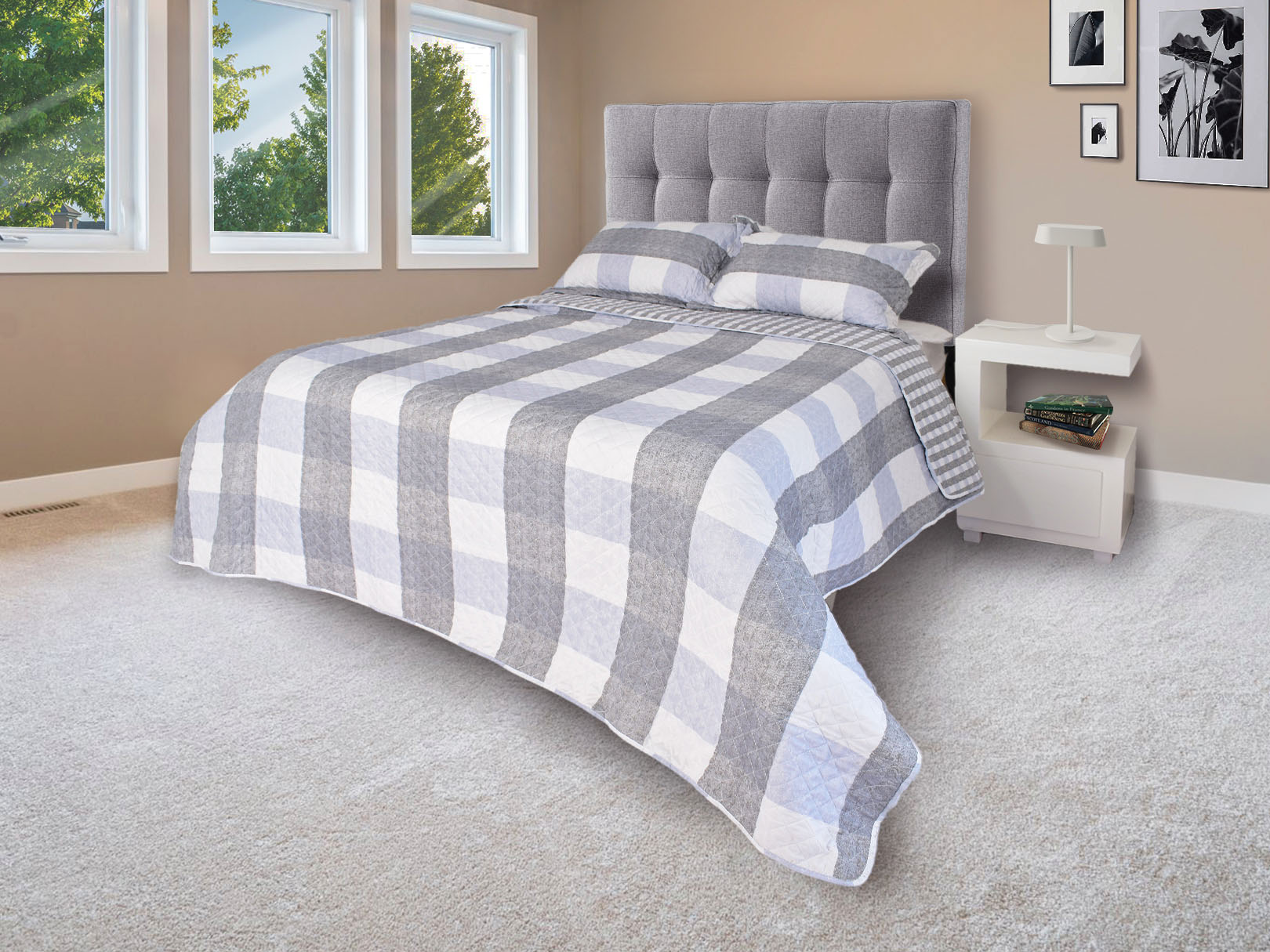 Foto 2 | Colcha King Size Dormireal Squares color Gris Doble Vista 3 Piezas