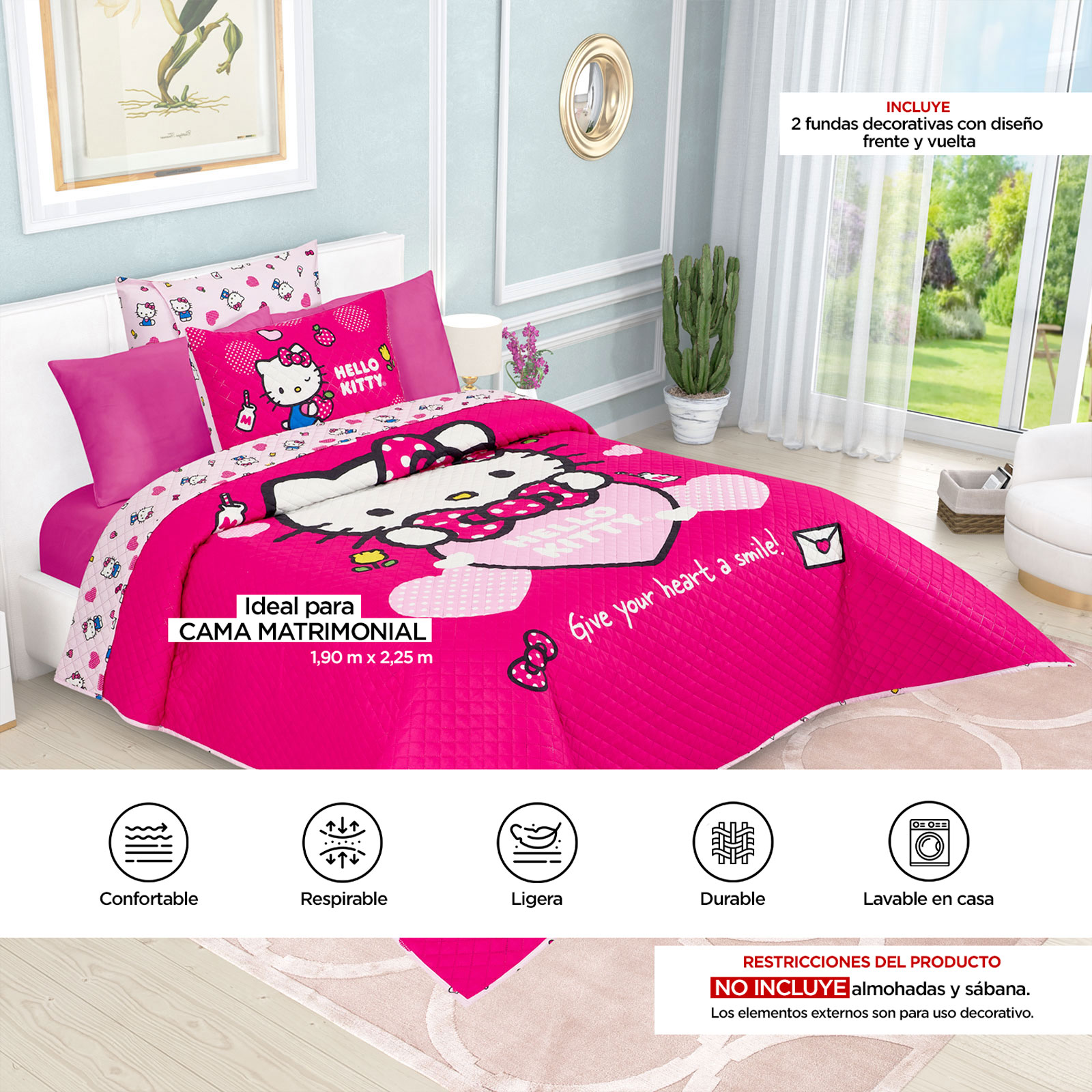 Foto 9 pulgar | Edrecolcha Matrimonial Hello Kitty Heart