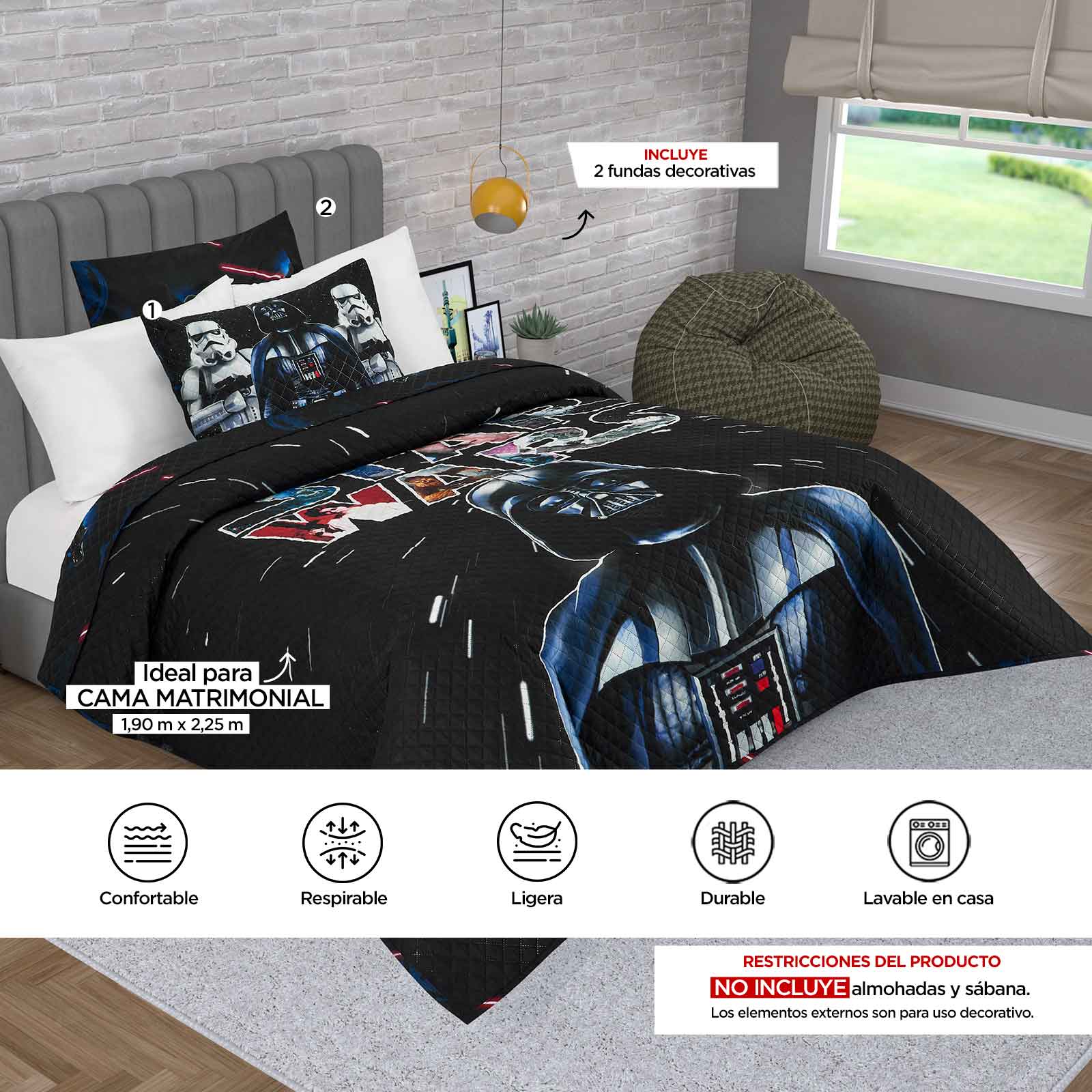 Foto 8 | Edrecolcha Matrimonial Star Wars Black