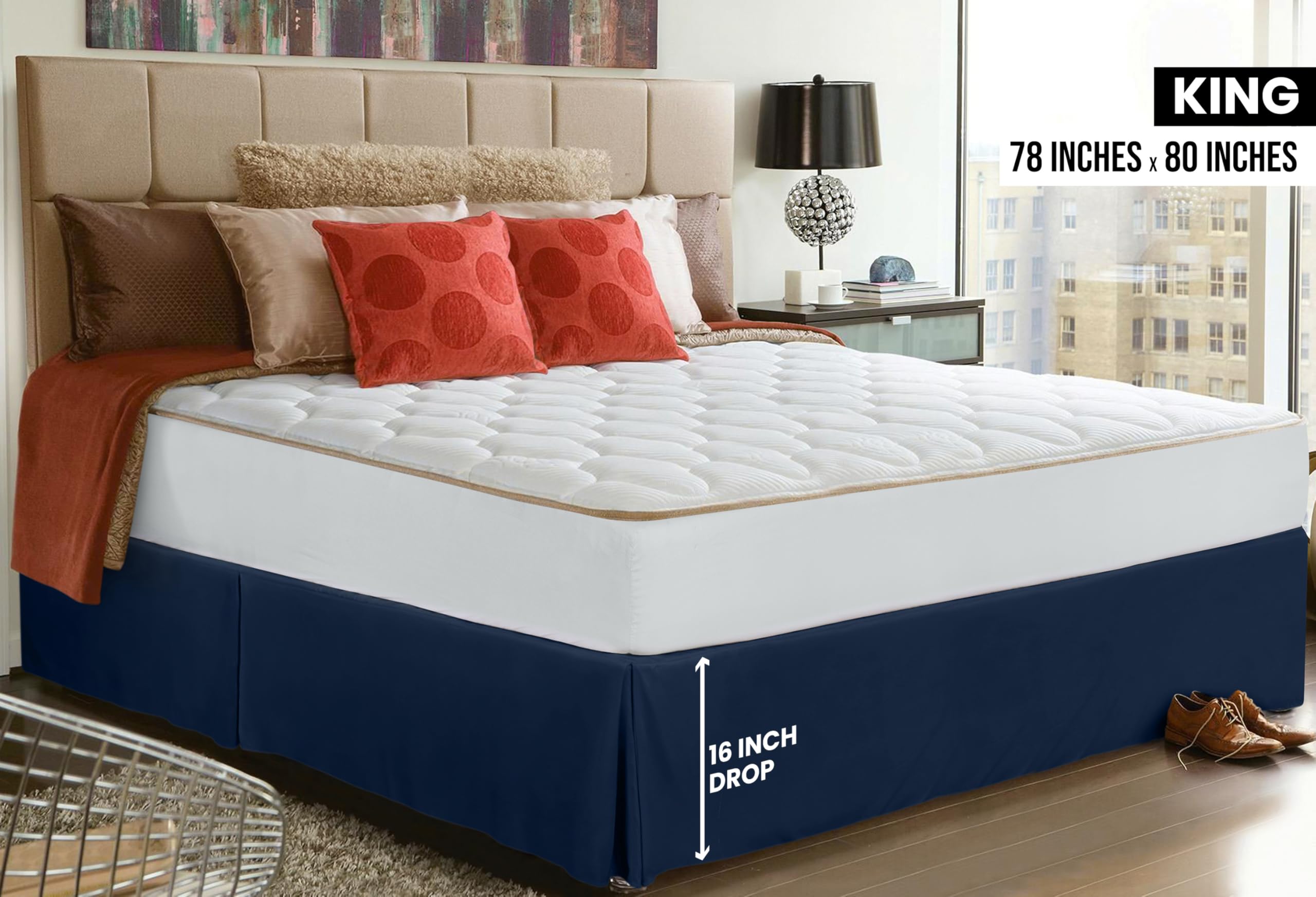 Foto 3 pulgar | Skirt Utopia Bedding King, Microfibra Azul Marino, 40 Cm, Con Caída - Venta Internacional.