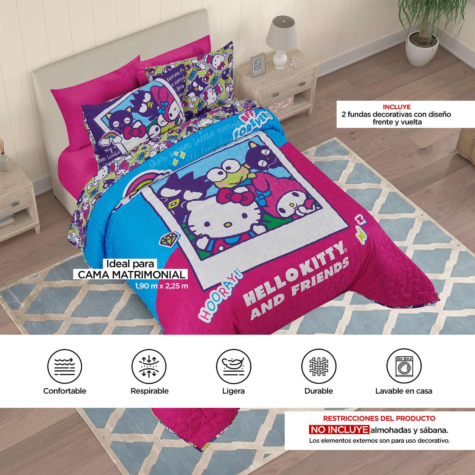 Foto 8 | Edrecolcha Matrimonial Hello Kitty Friends