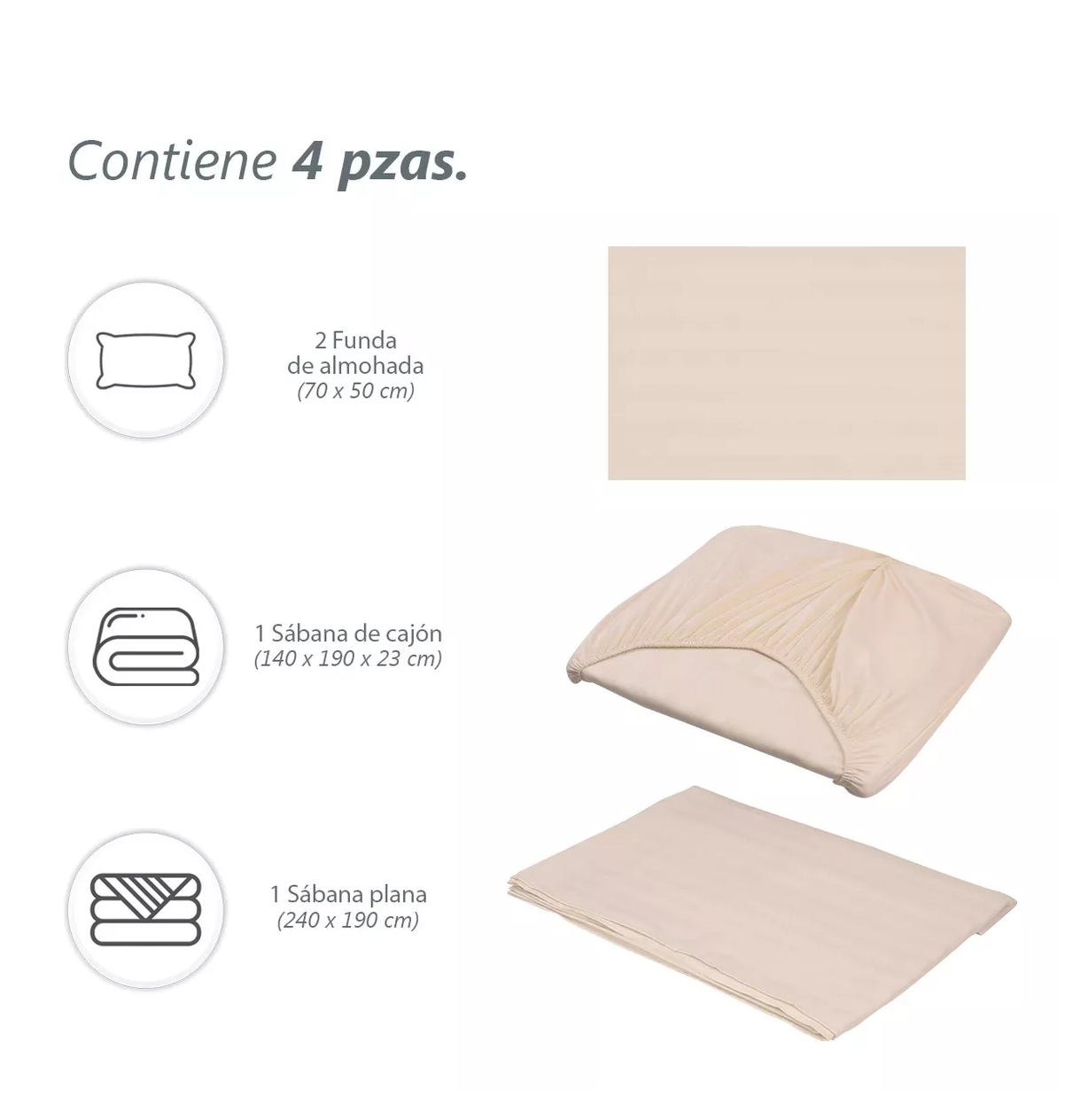 Foto 2 | Juego De Sabanas Matrimonial Egipcian Premium 2,800 Hilos 4 Pzs, Crema