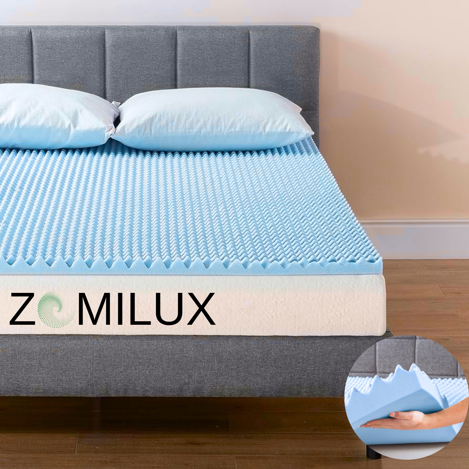 Sobrecolchón Zomilux Colchoneta Memory Foam Ultra Suave Alta Calidad Con Gel Refrescante, 7 Zonas De Confort, Queen Siz