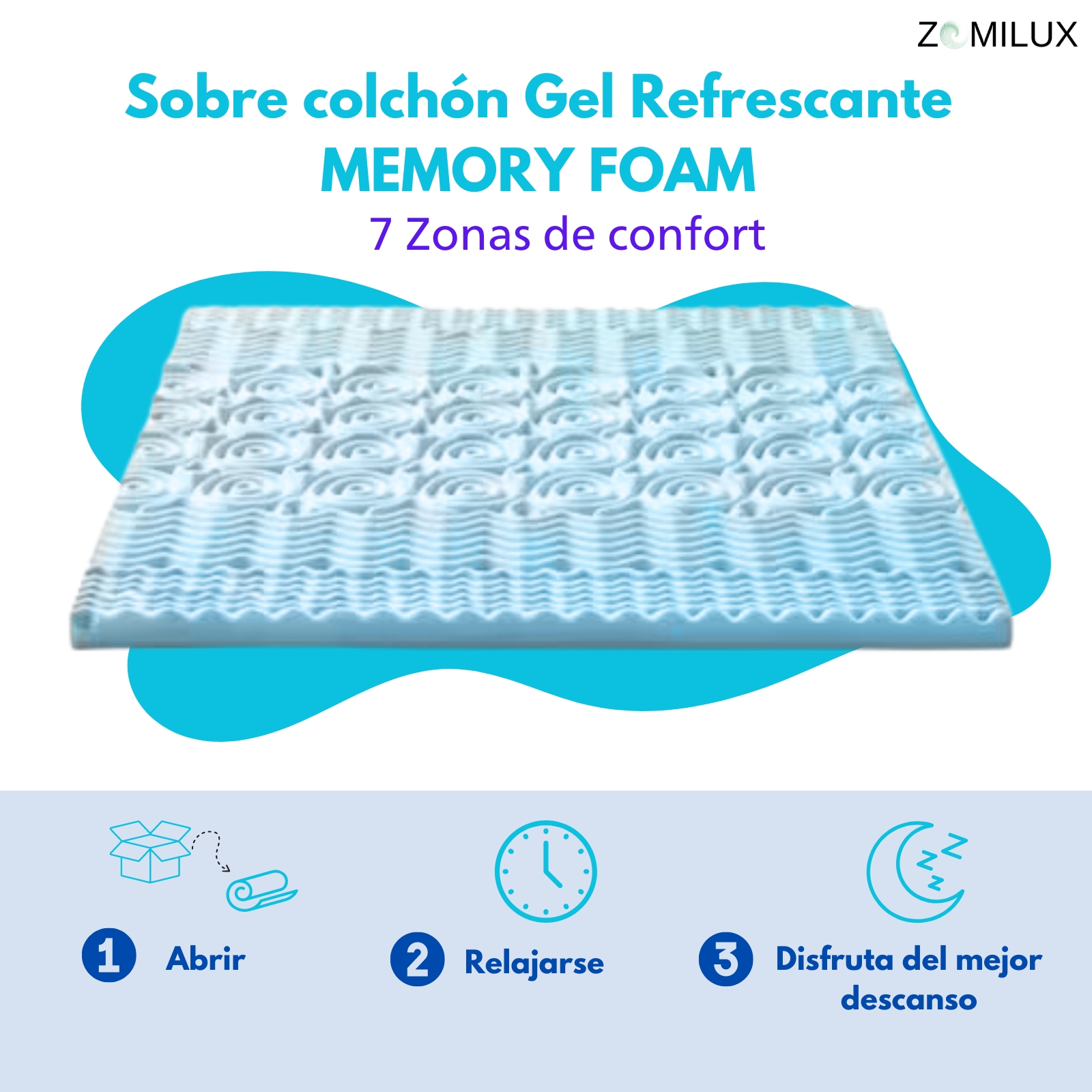 Foto 6 | Sobrecolchón Zomilux Colchoneta Memory Foam Ultra Suave Alta Calidad Con Gel Refrescante, 7 Zonas De Confort, Individua