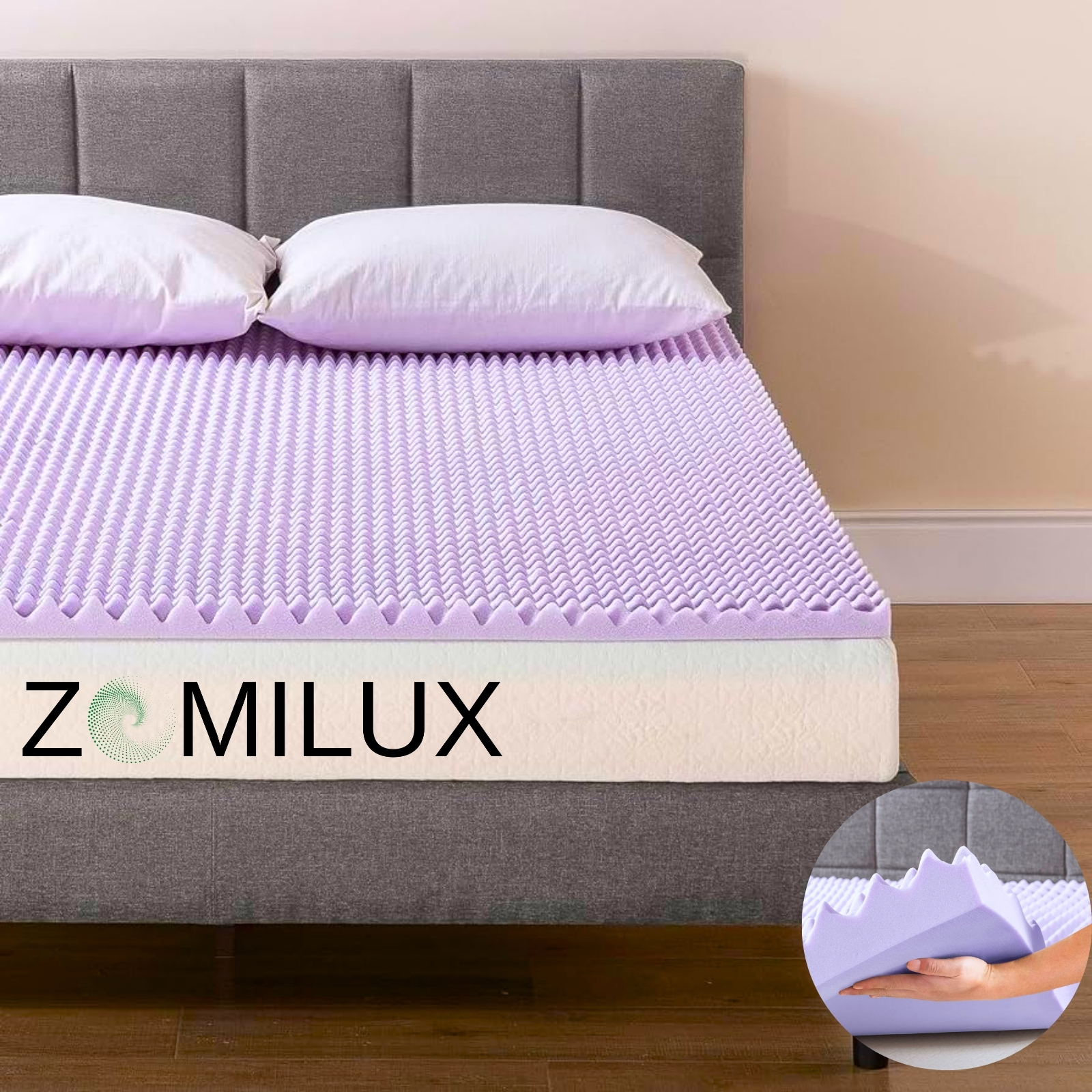 Sobrecolchón Zomilux Colchoneta Memory Foam Ultra Suave Alta Calidad Con Lavanda Relajante, 7 Zonas De Confort King Siz