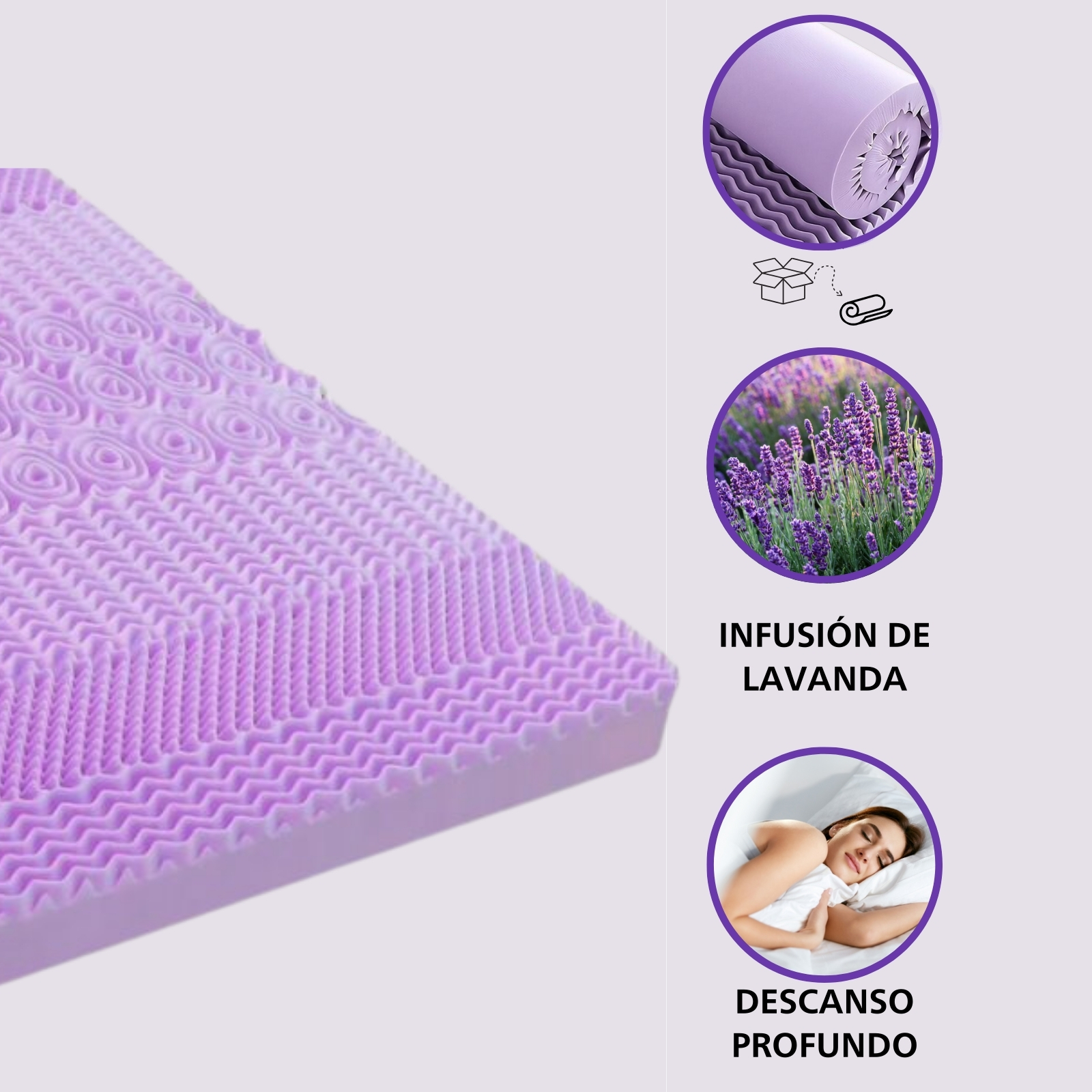 Foto 2 | Sobrecolchón Zomilux Colchoneta Memory Foam Ultra Suave Alta Calidad Con Lavanda Relajante, 7 Zonas De Confort King Siz