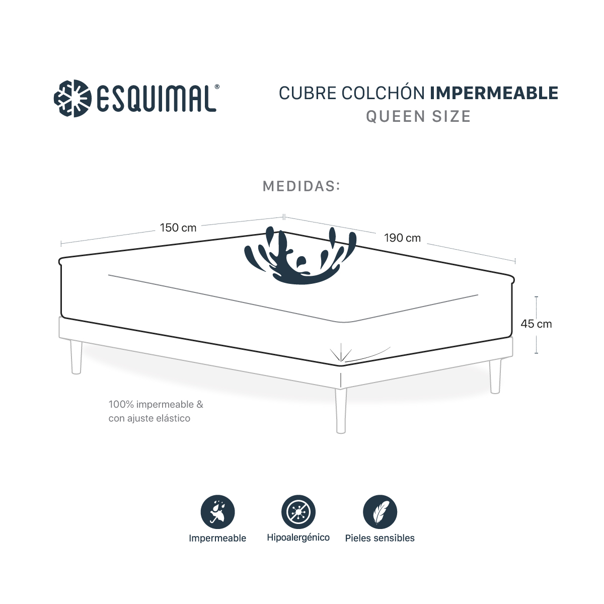 Foto 4 | Protector de Colchón Queen Size Esquimal Blanco 100% Impermeable