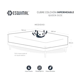 Foto 4 | Protector de Colchón Queen Size Esquimal Blanco 100% Impermeable