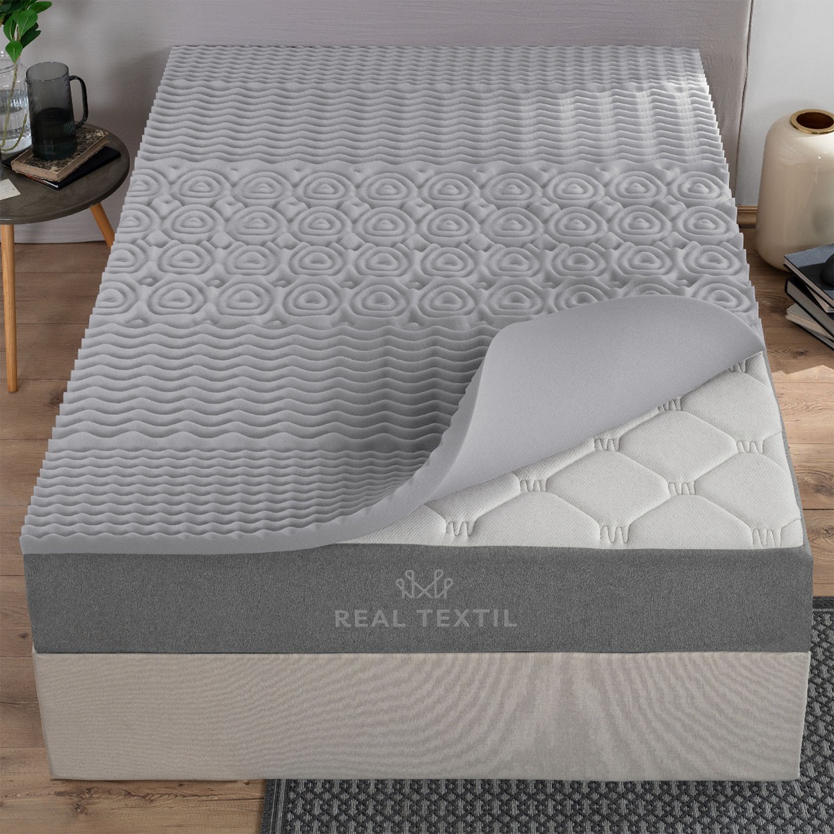 Colchoneta Topper 5 Cm Memory Foam Queen Size Gris Real Textil