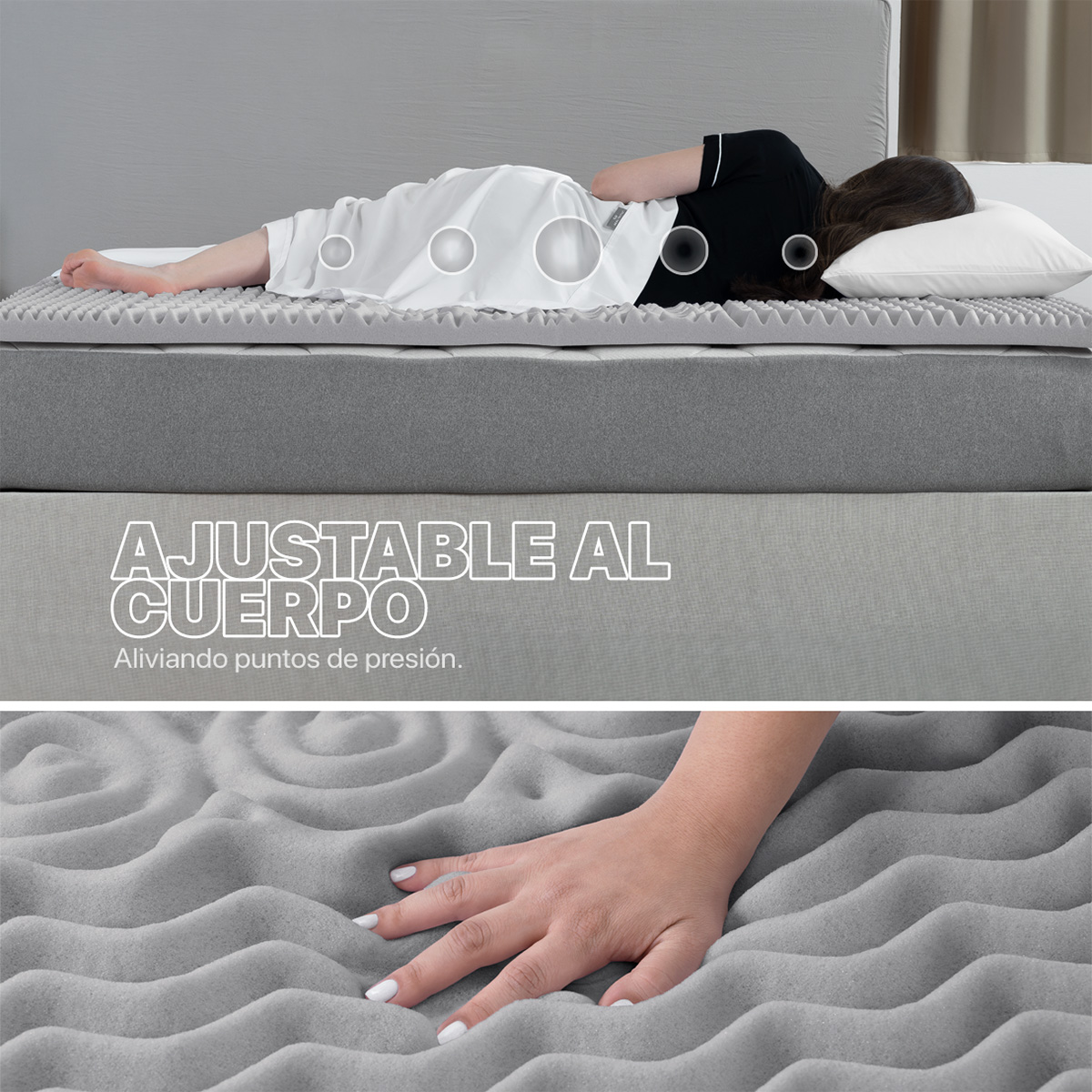 Foto 4 pulgar | Colchoneta Topper 5 Cm Memory Foam Queen Size Gris Real Textil