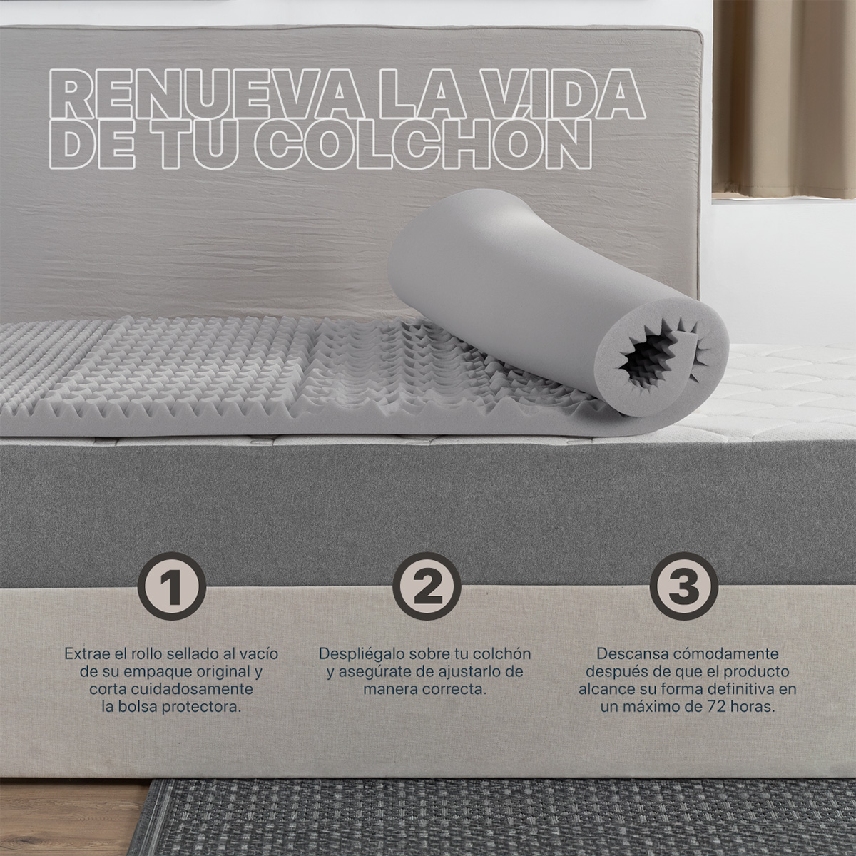 Foto 6 pulgar | Colchoneta Topper 5 Cm Memory Foam Queen Size Gris Real Textil