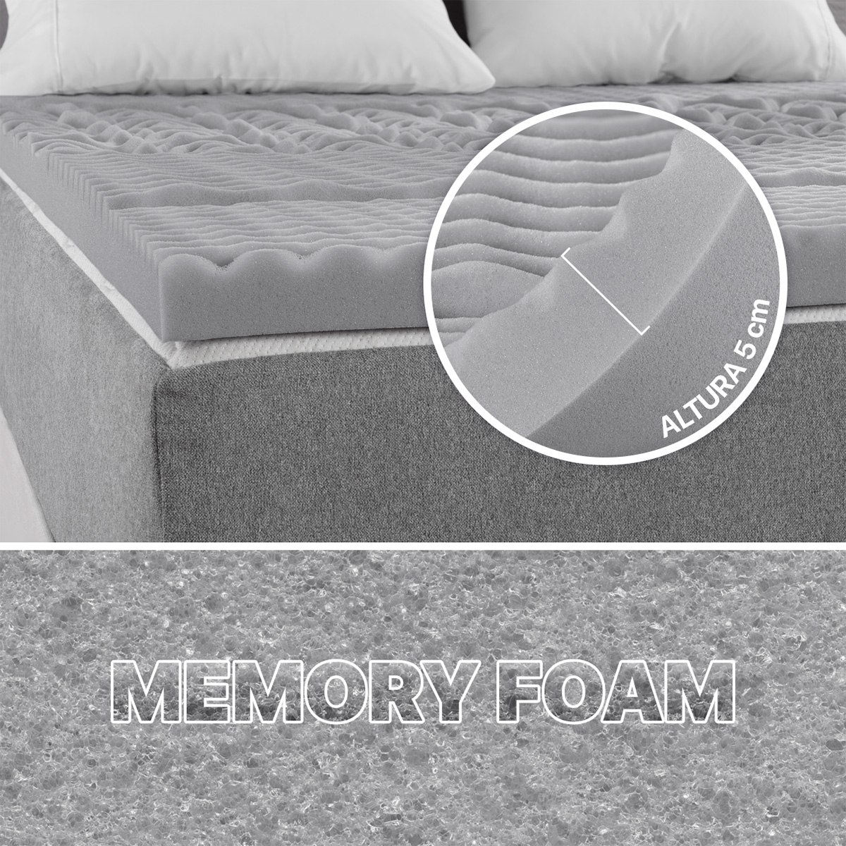 Foto 6 | Colchoneta Topper 5 Cm Memory Foam Queen Size Gris Real Textil