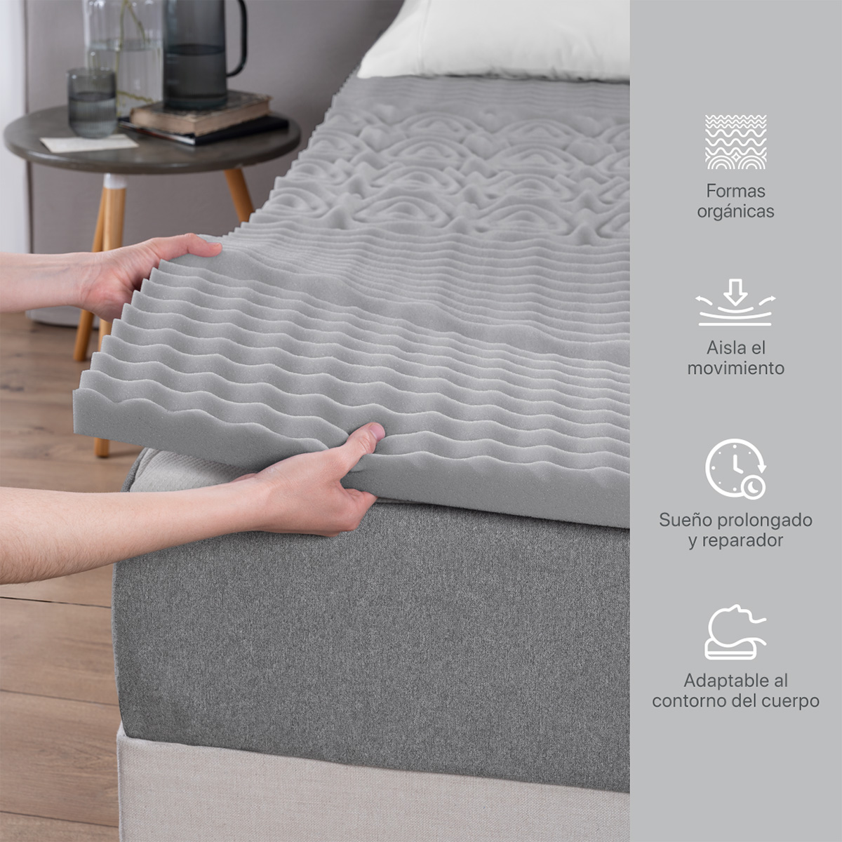 Foto 8 pulgar | Colchoneta Topper 5 Cm Memory Foam Queen Size Gris Real Textil