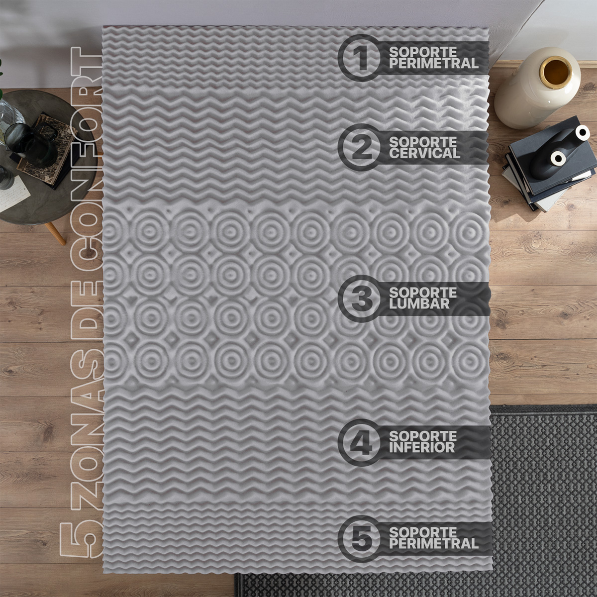 Foto 2 | Colchoneta Topper 5 Cm Memory Foam King Size Gris Real Textil