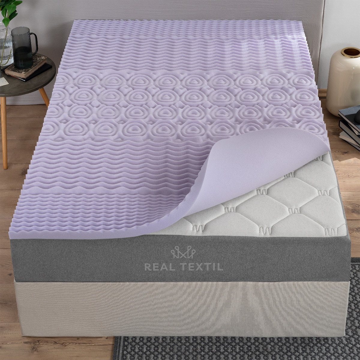 Colchoneta Topper 5 Cm Memory Foam Matrimonial Lavanda  Real Textil $1,499