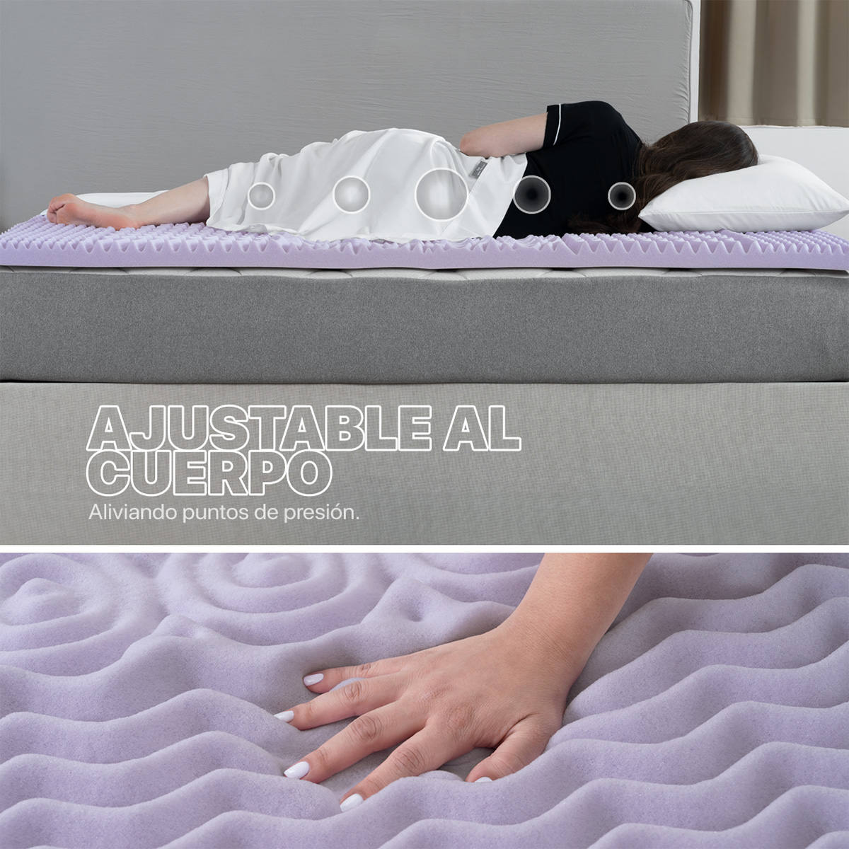 Foto 4 pulgar | Colchoneta Topper 5 Cm Memory Foam Matrimonial Lavanda  Real Textil