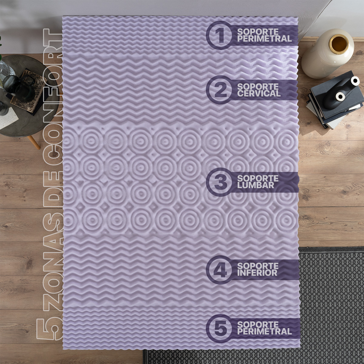 Foto 2 | Colchoneta Topper 5 Cm Memory Foam Queen Size Lavanda  Real Textil