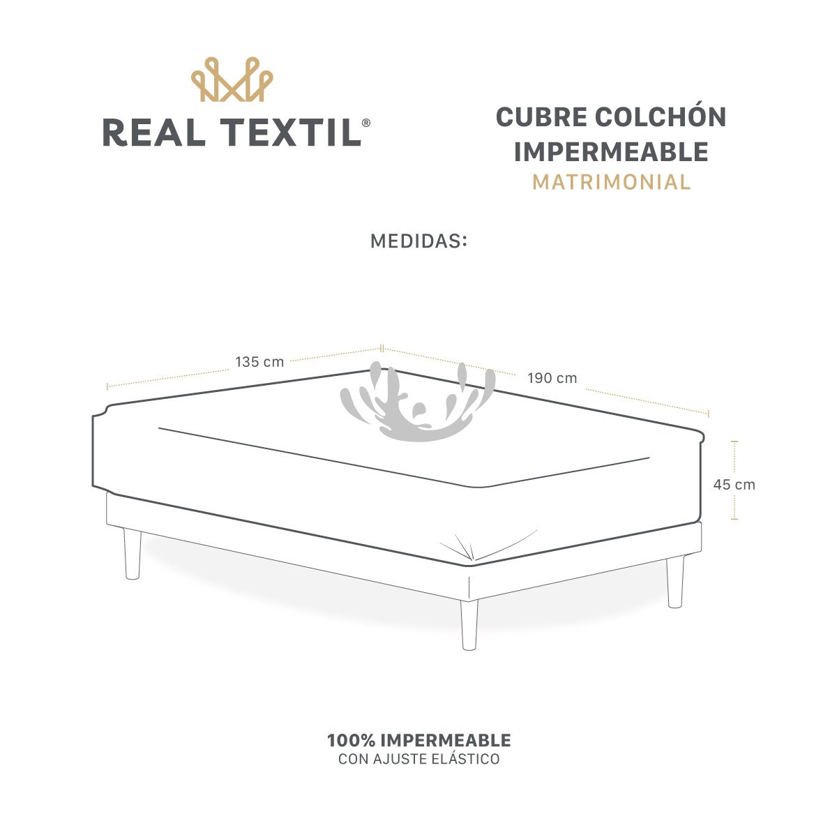 Foto 5 pulgar | Protector De Colchón Real Textil Matrimonial Blanco 100% Impermeable